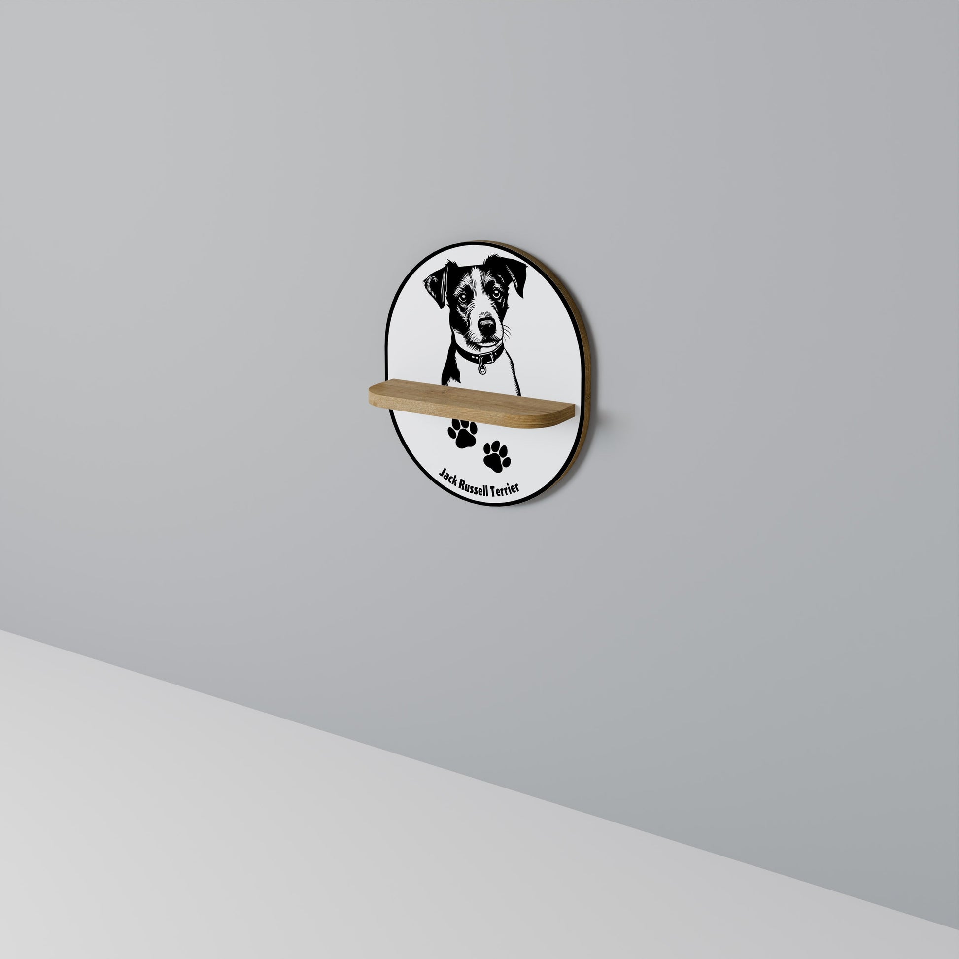 JACK RUSSEL TERRIER Oval Art Shelf In Oak Effect