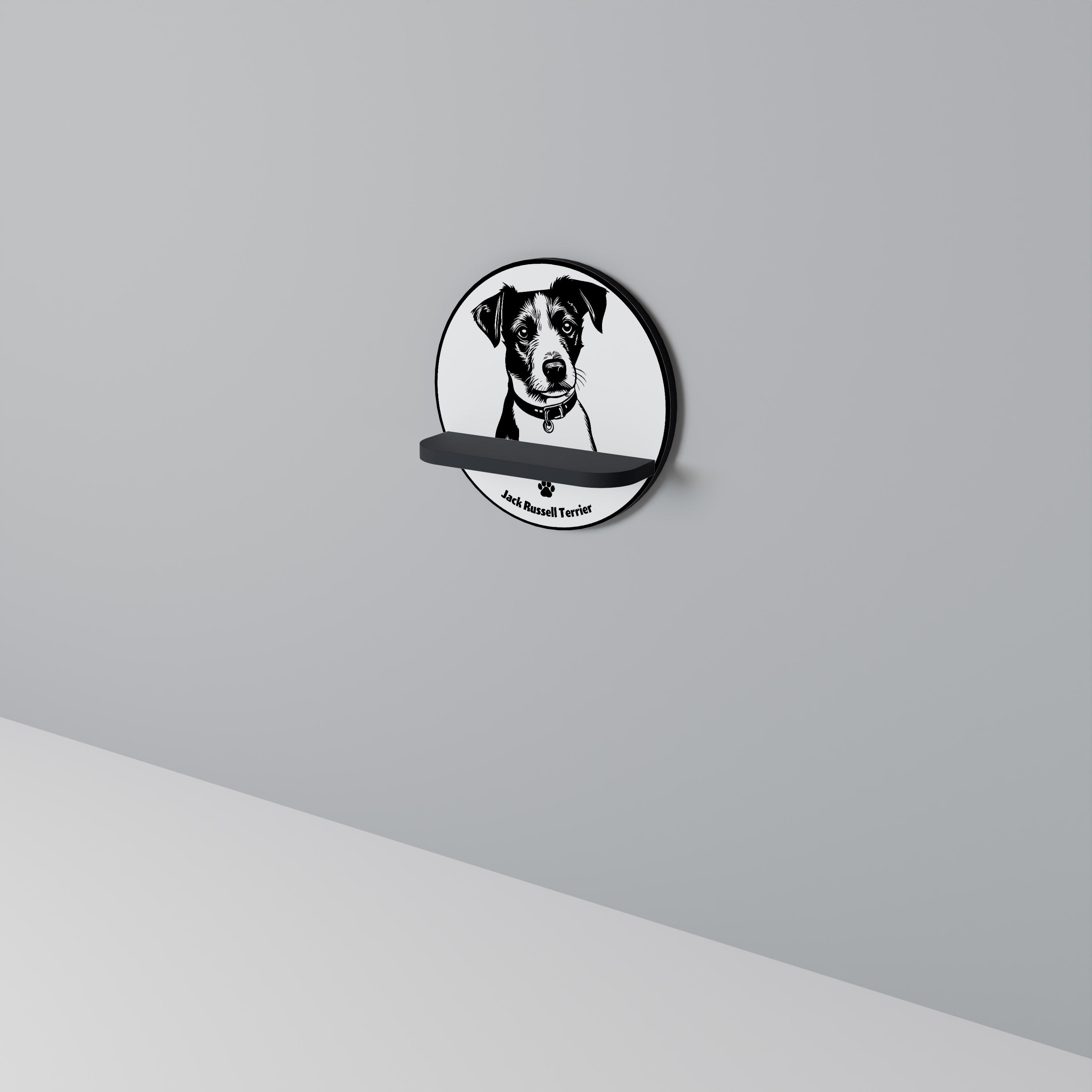 Étagère ronde à motif Jack Russell Terrier, finition noire