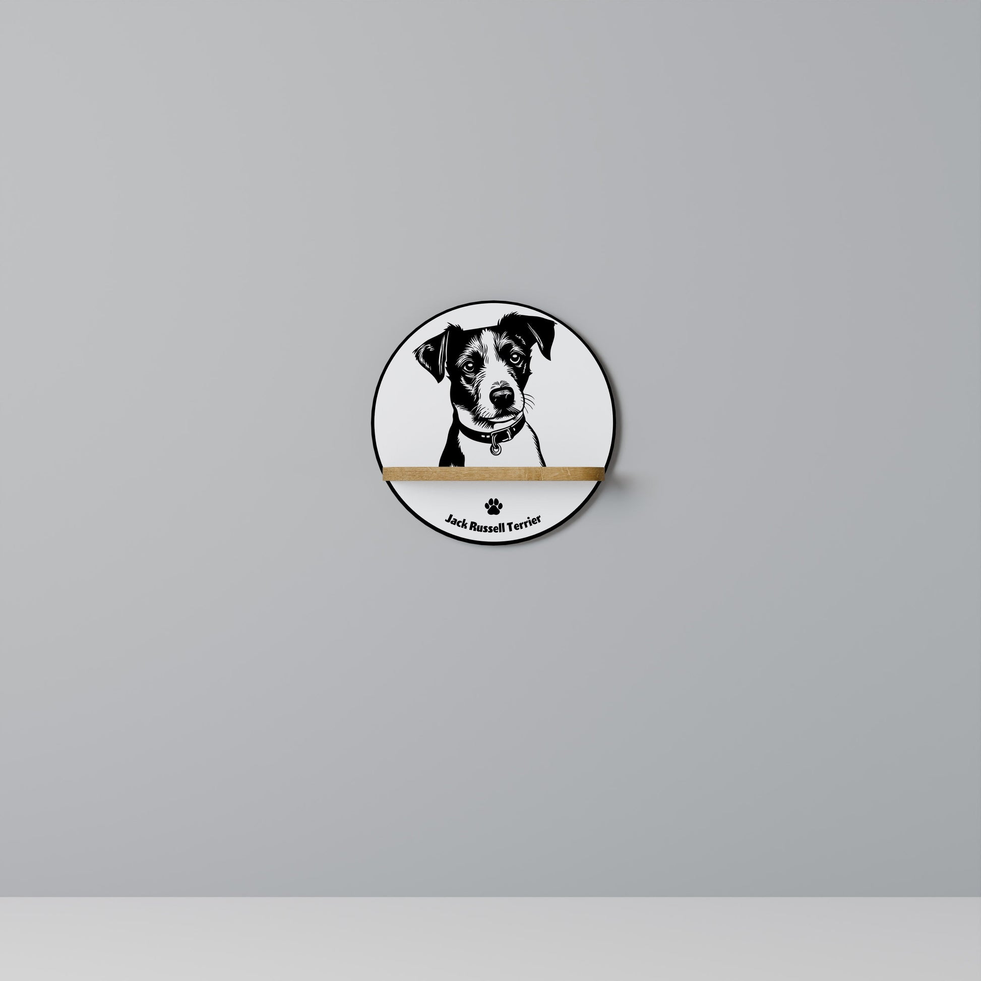JACK RUSSEL TERRIER Round Art Shelf In Oak Effect