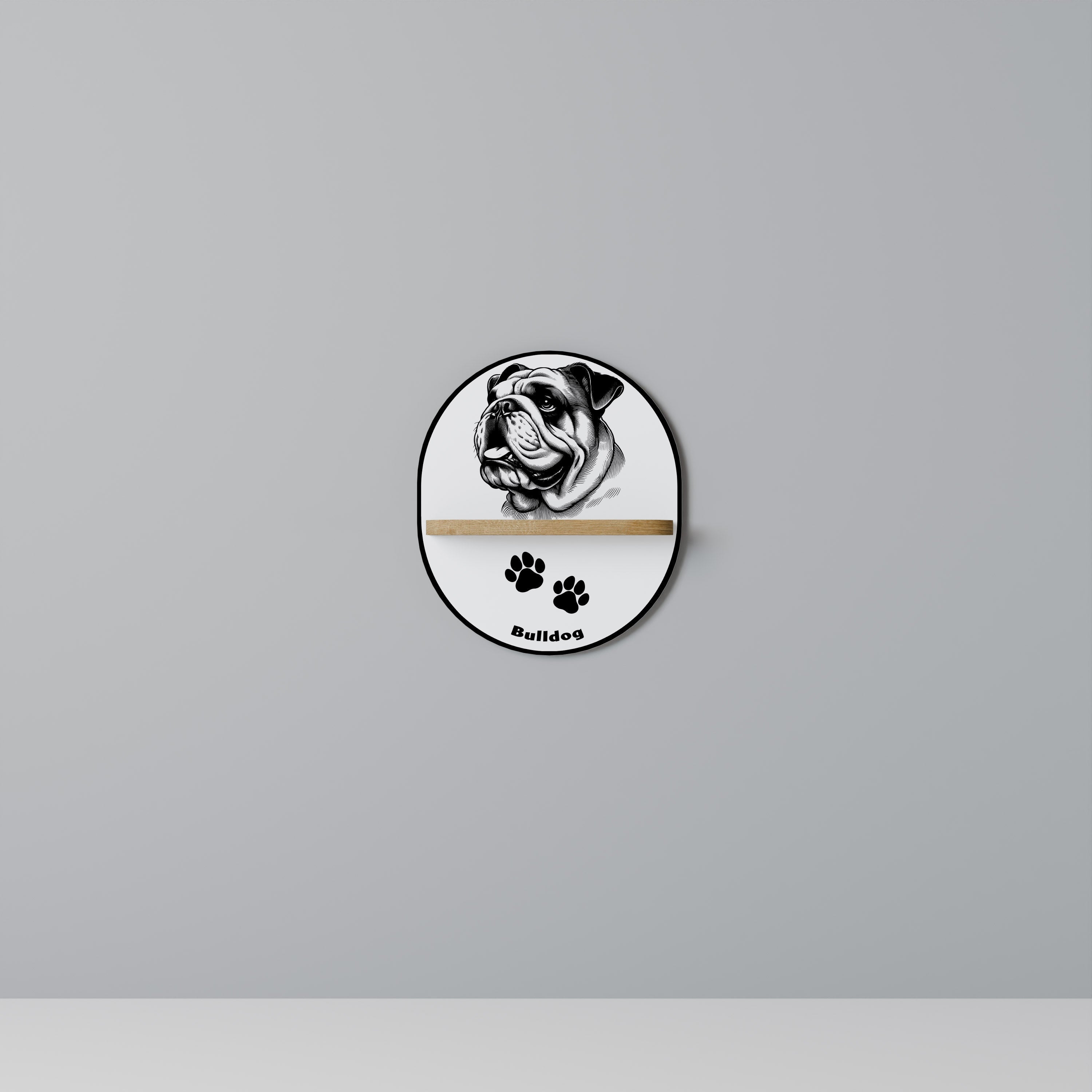 Étagère d'art ovale BULLDOG DOG en effet chêne