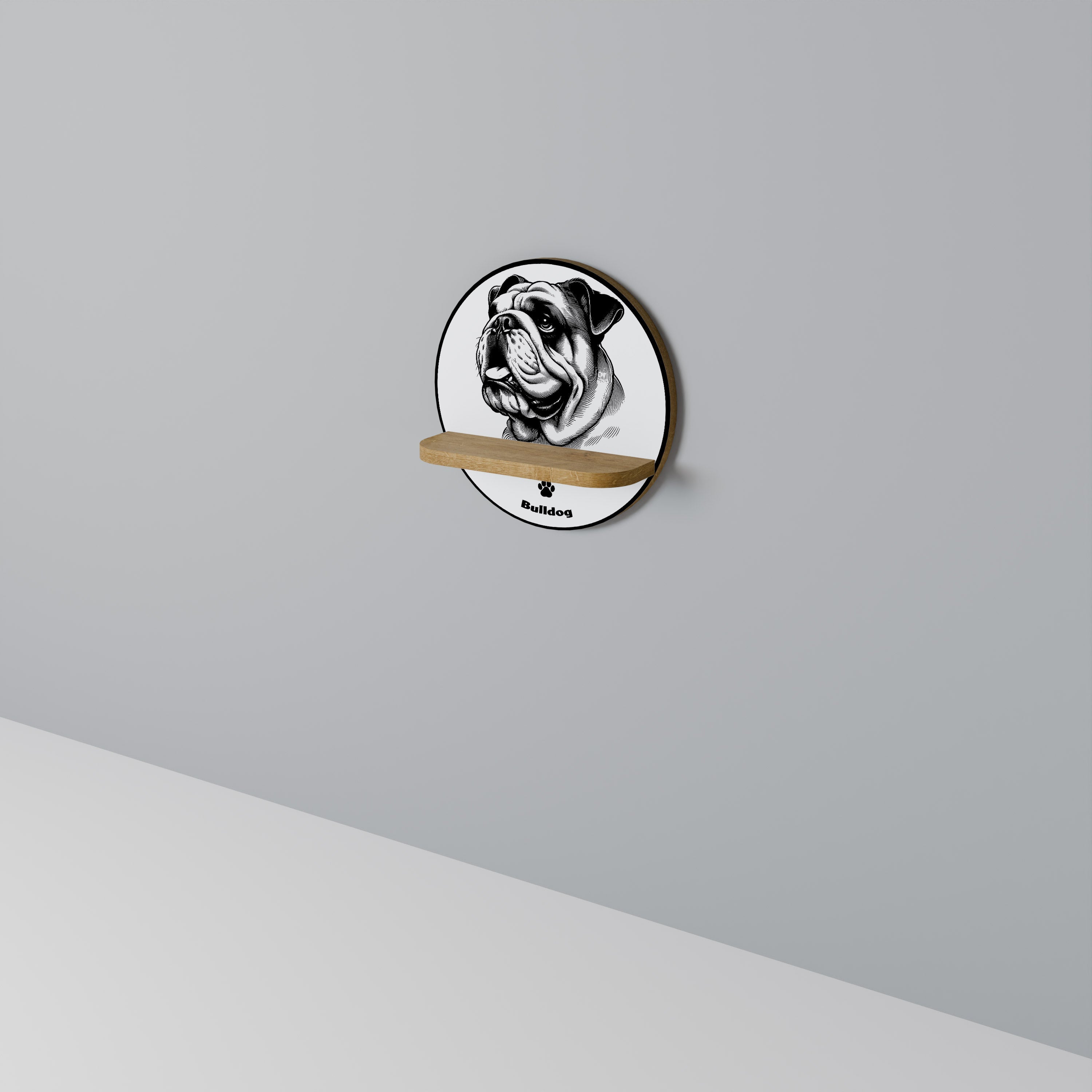 Étagère d'art ronde BULLDOG DOG effet chêne