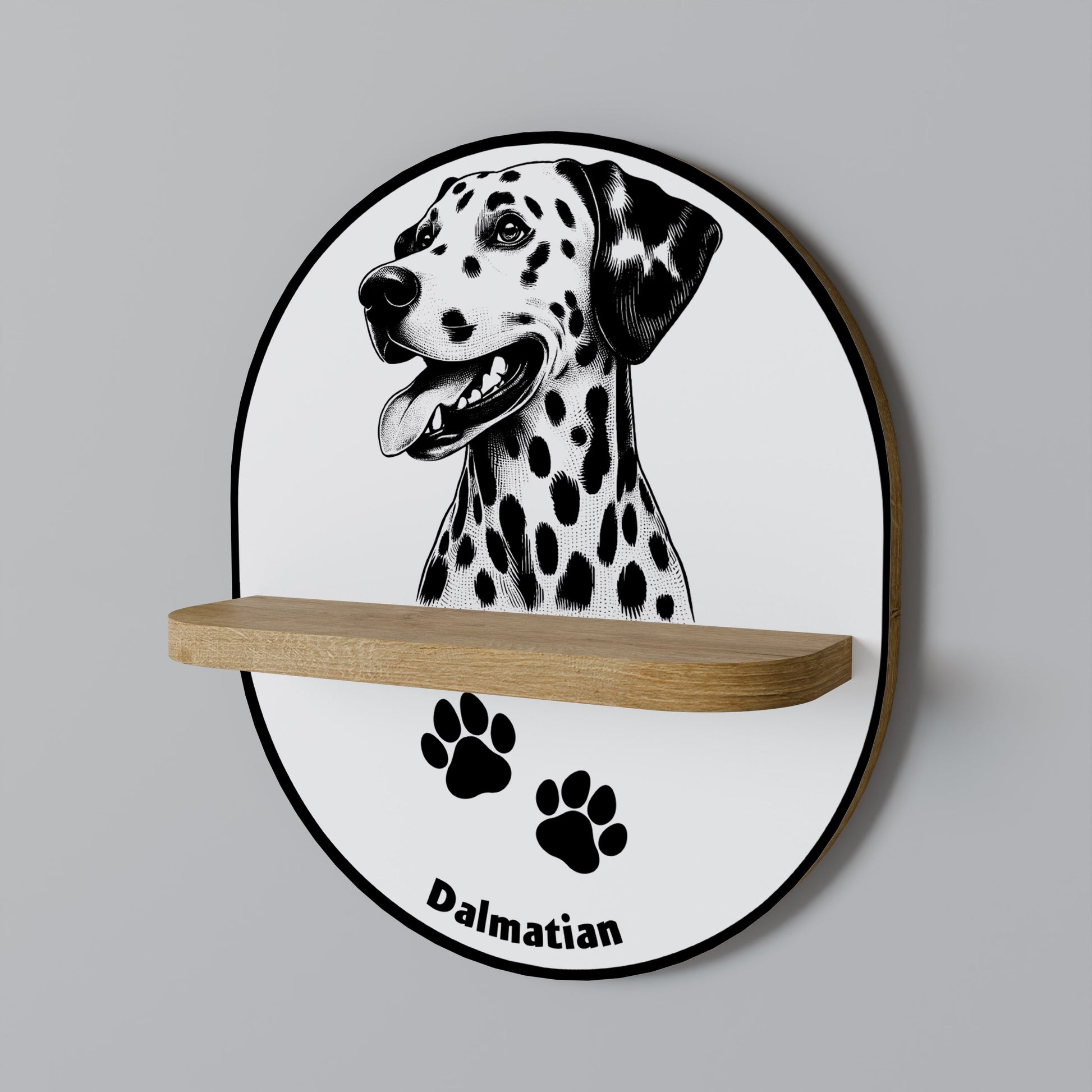 DALMATIAN DOG Oval Art Shelf In Oak Effect