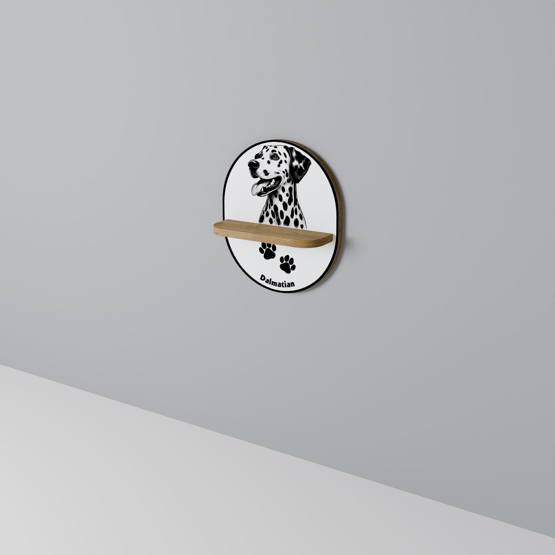 DALMATIAN DOG Oval Art Shelf In Oak Effect
