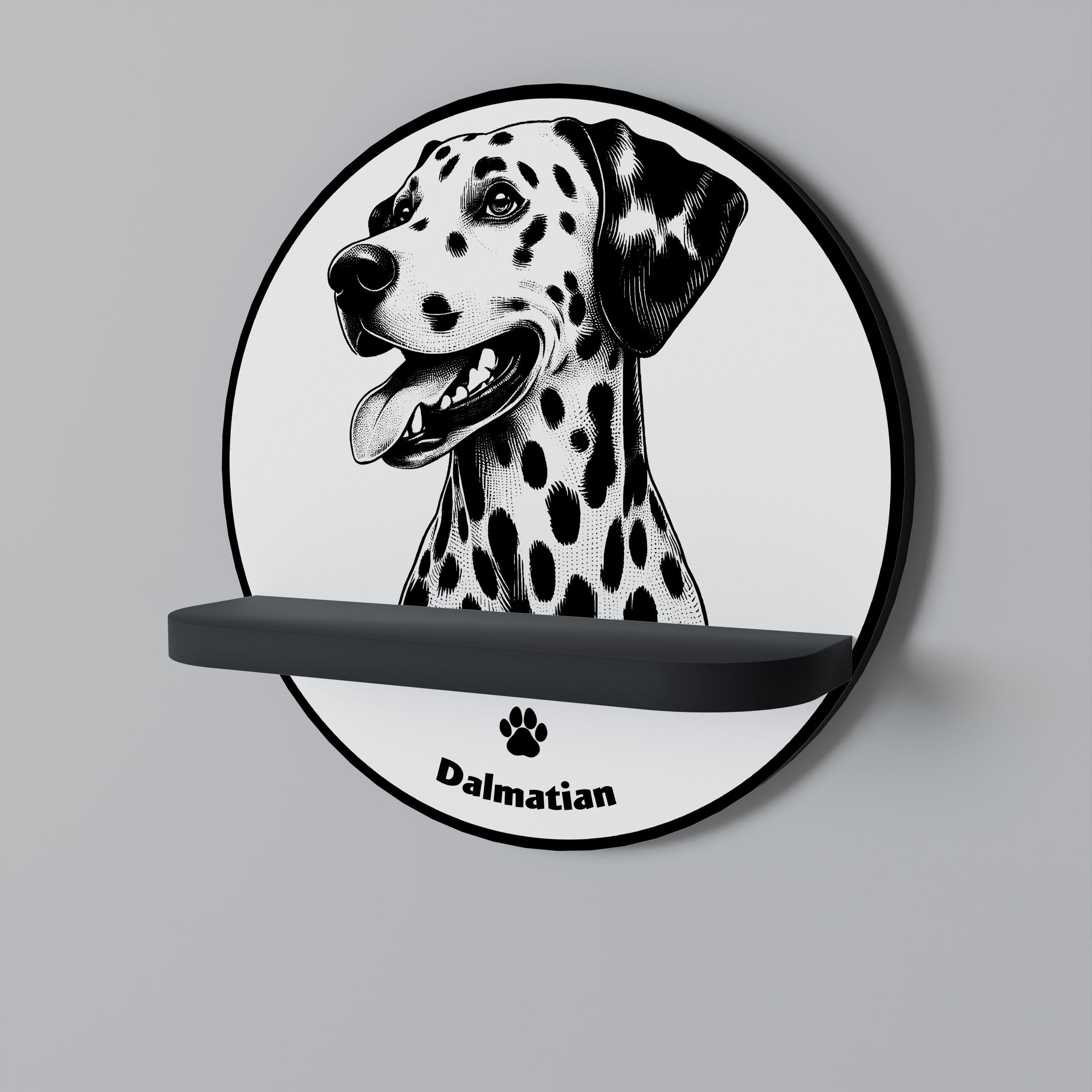 Étagère ronde en forme de chien Dalmatien, finition noire
