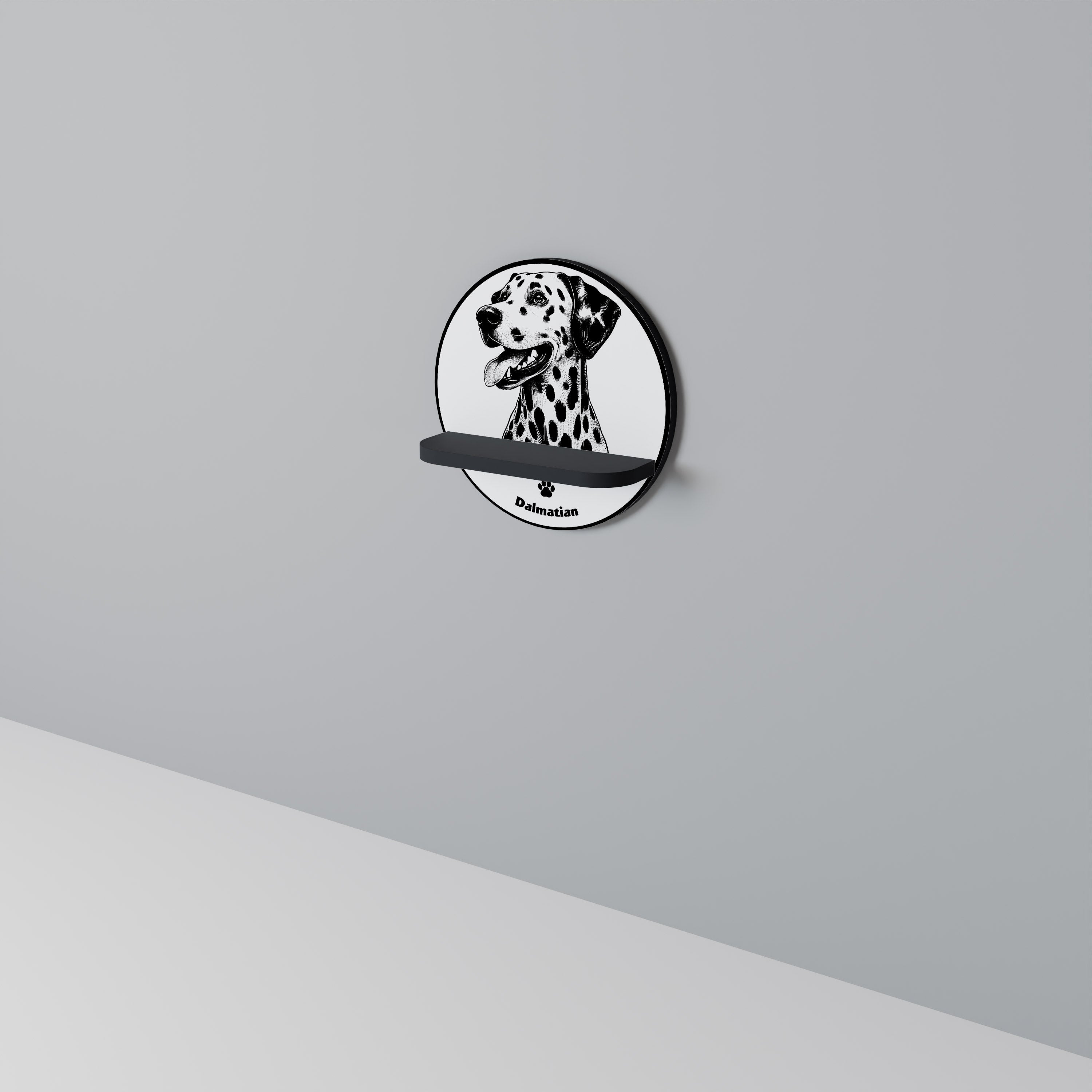 Étagère ronde en forme de chien Dalmatien, finition noire