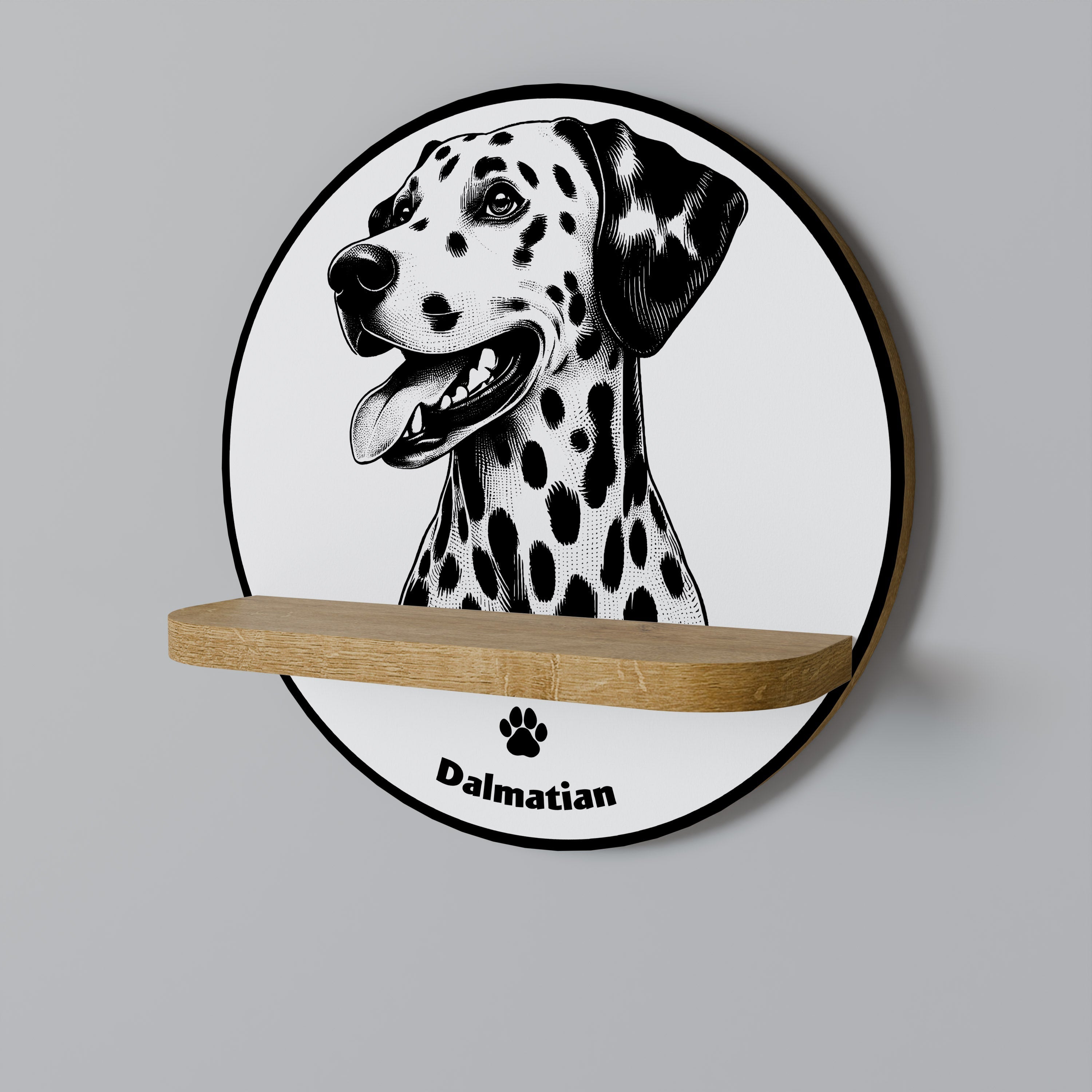 Étagère ronde effet chêne motif chien Dalmatien