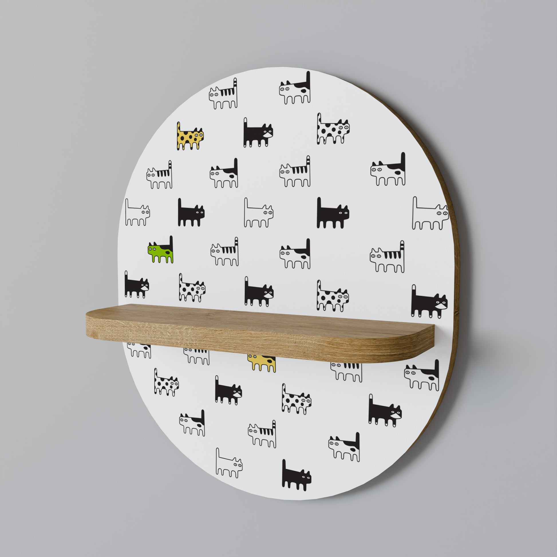 CATS COMPILATION Oval Art Shelf In Oak Effect