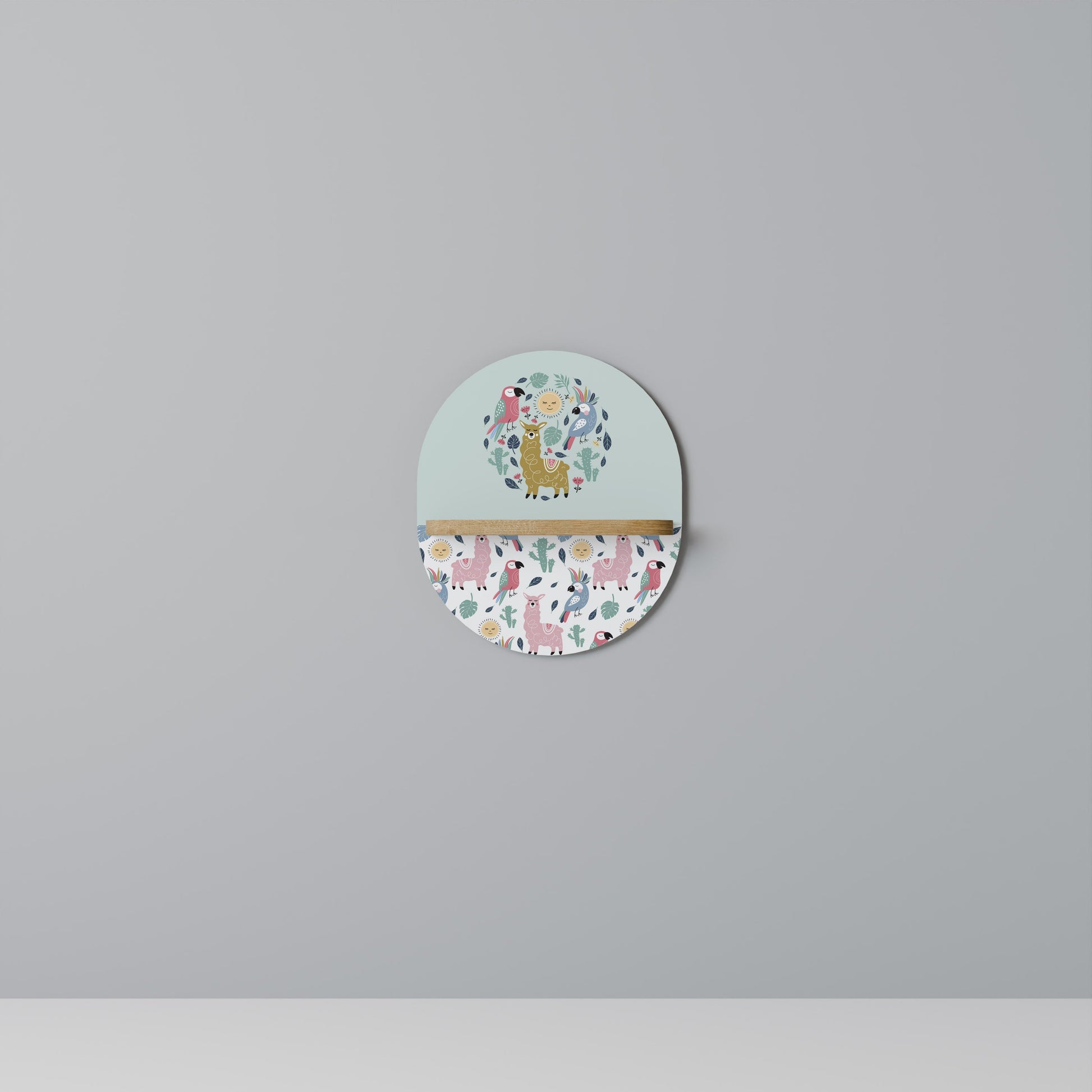 COLORFUL ALPACAS Oval Art Shelf In Oak Effect