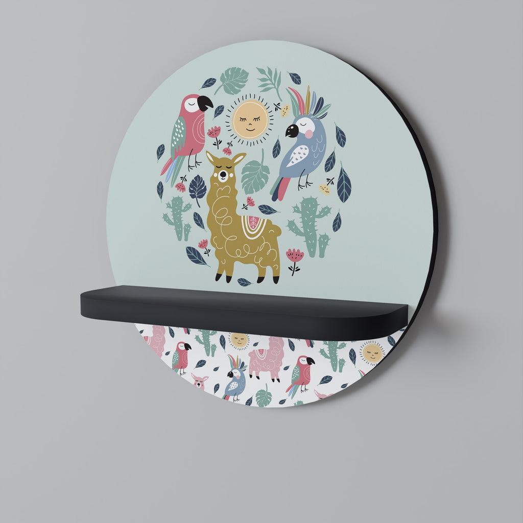 Étagère ronde colorée en alpagas, finition noire