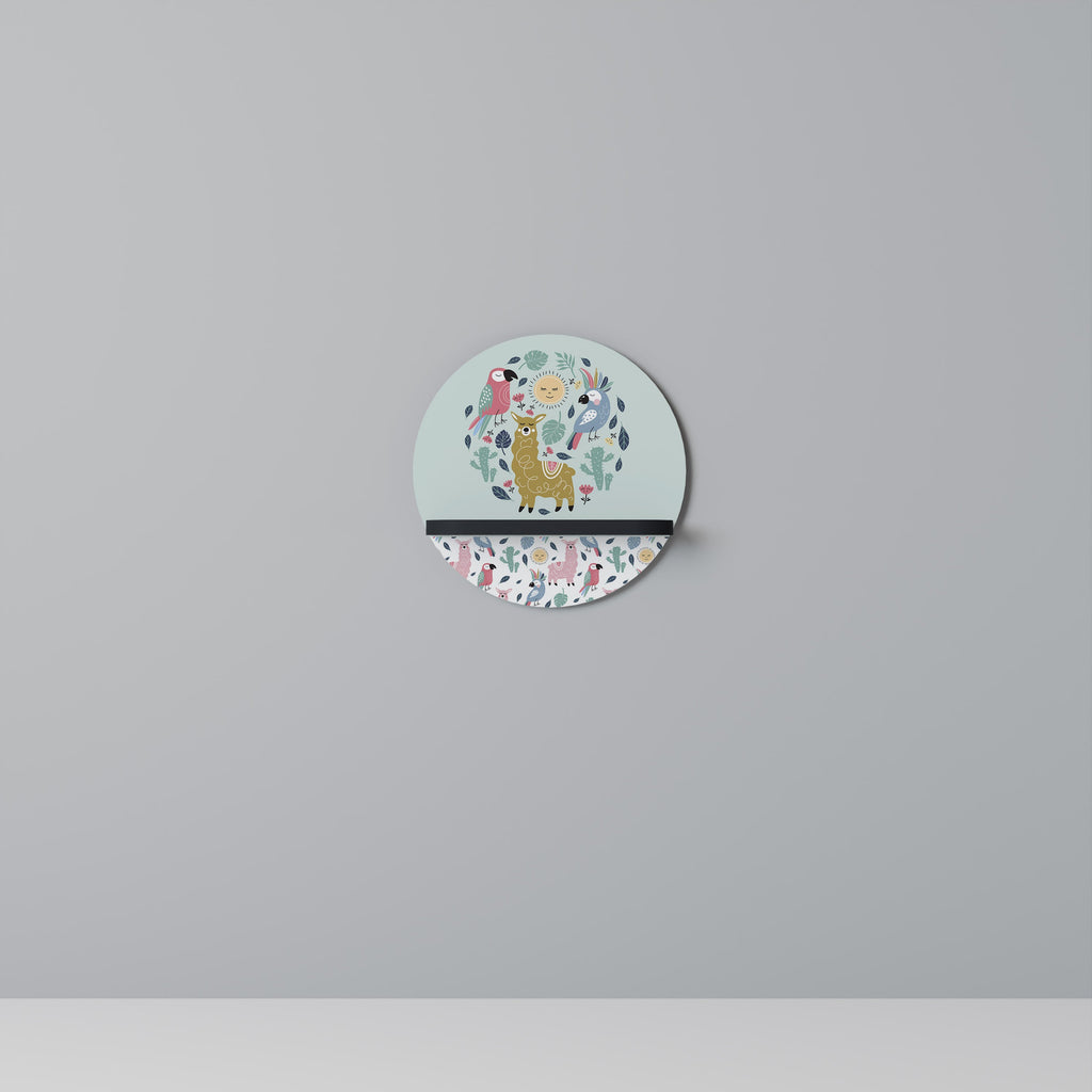 Étagère ronde colorée en alpagas, finition noire