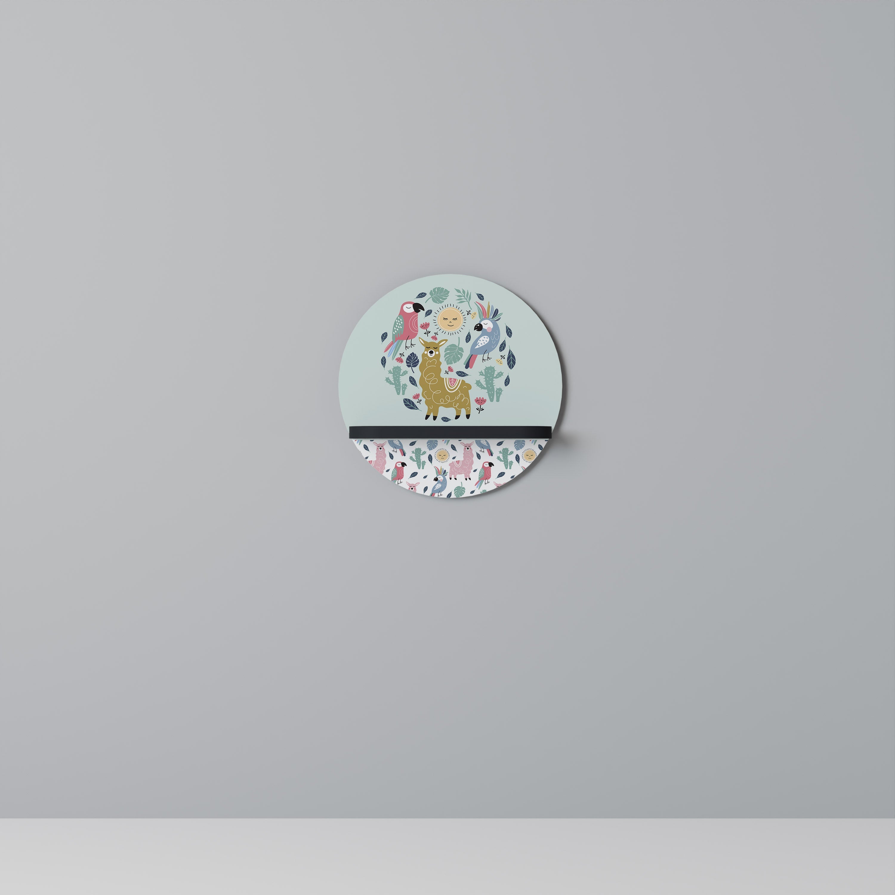 Étagère ronde colorée en alpagas, finition noire