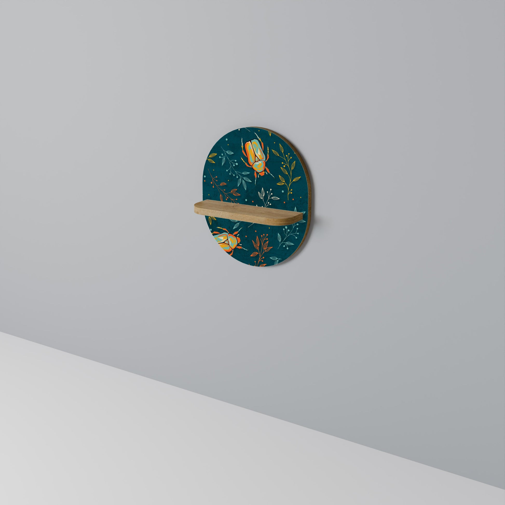 AUTUMN INSECTS Oval Art Shelf In Oak Effect