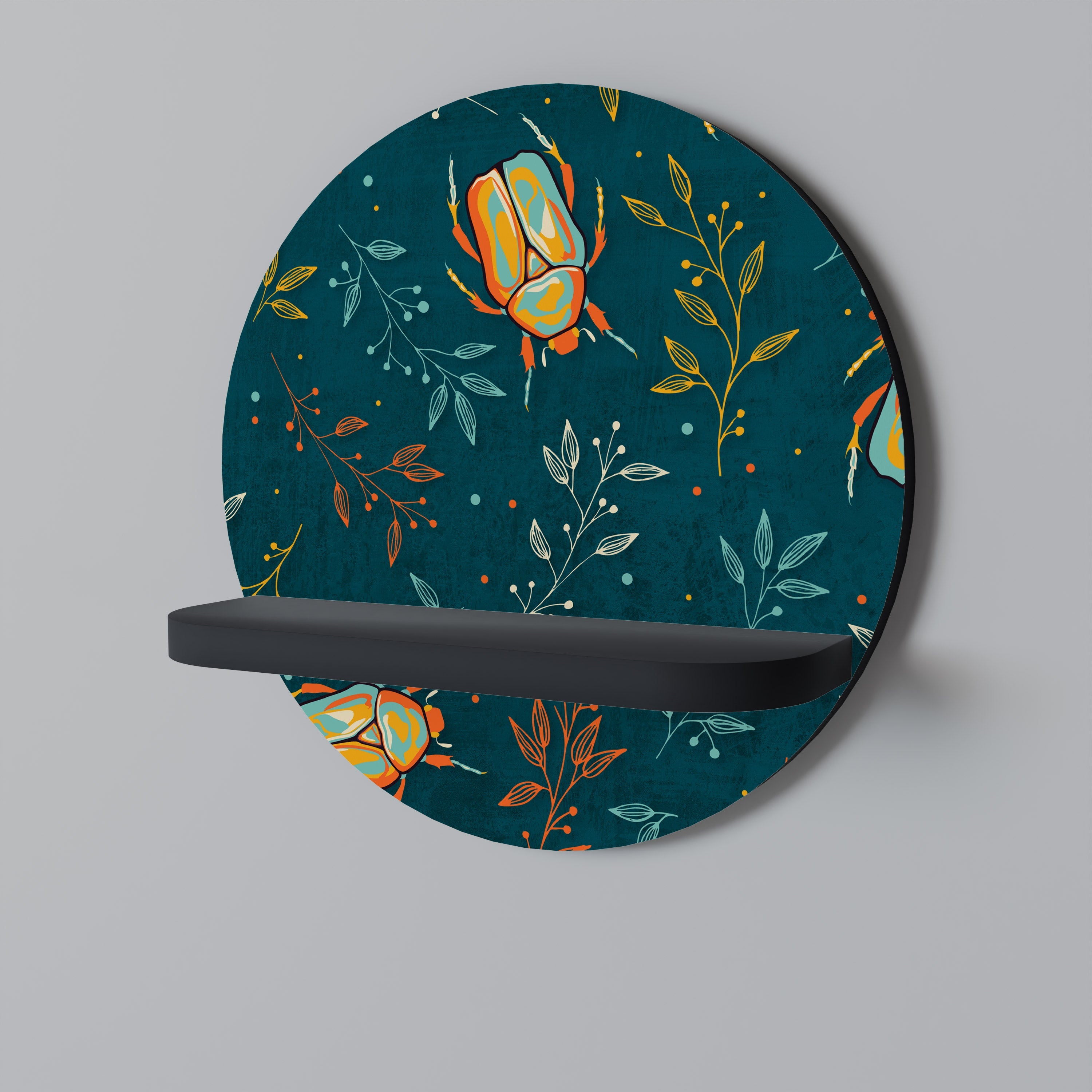 Étagère ronde artistique INSECTES D'AUTOMNE en finition noire