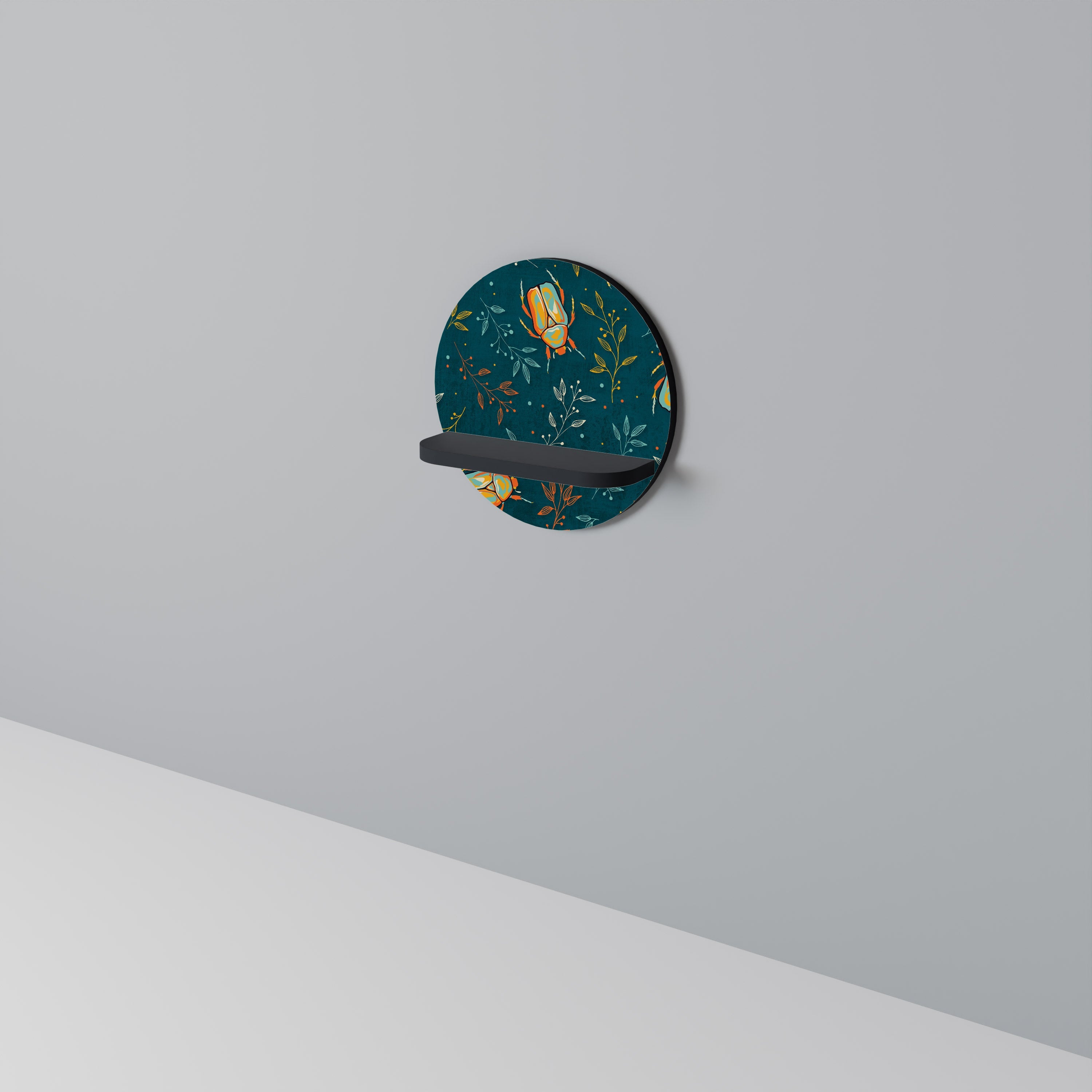 Étagère ronde artistique INSECTES D'AUTOMNE en finition noire