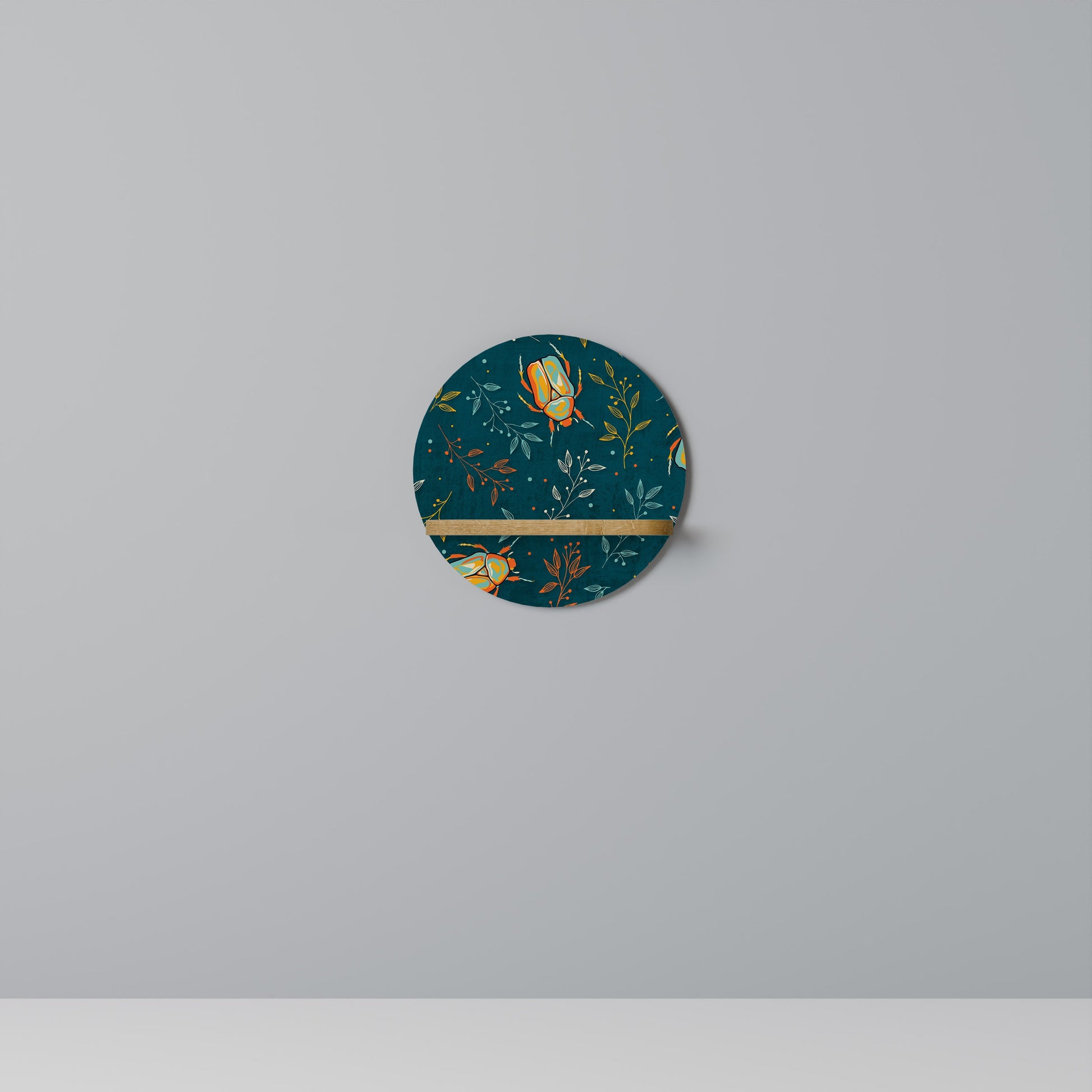AUTUMN INSECTS Round Art Shelf In Oak Effect