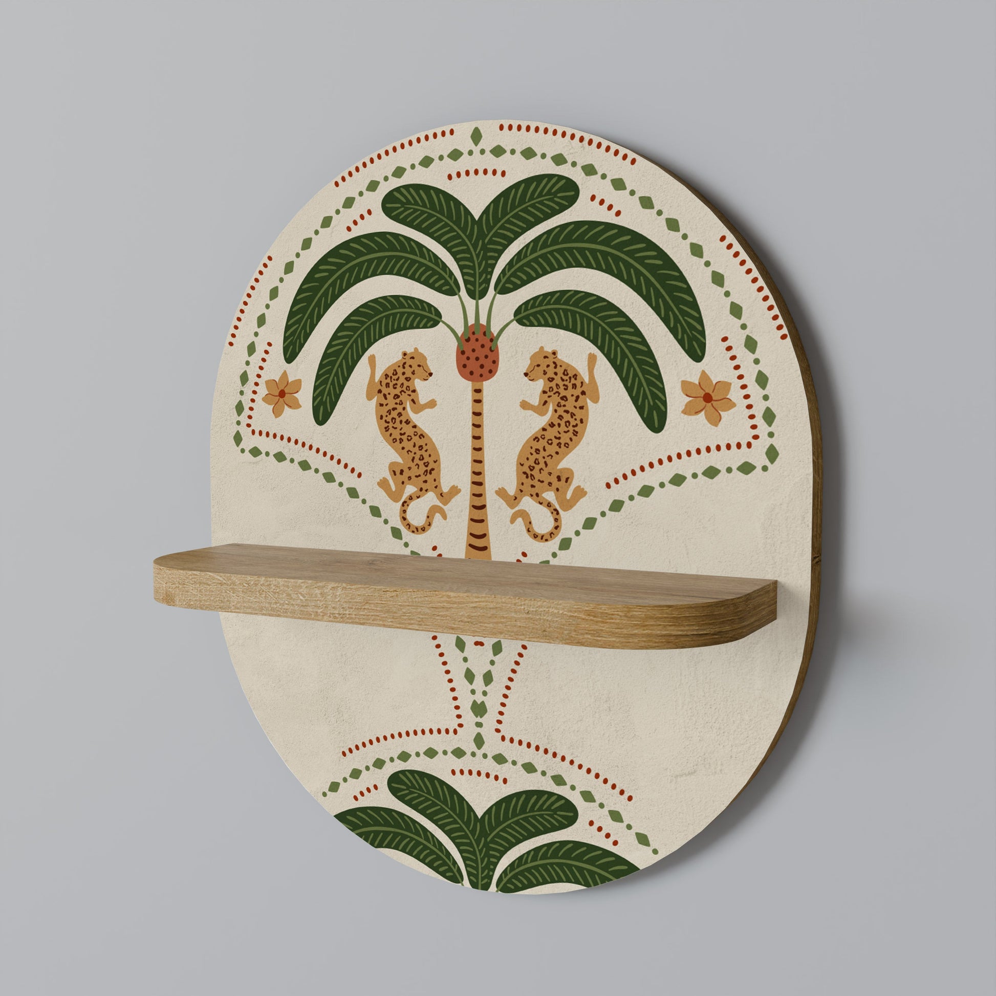 DANCING PREDATORS Oval Art Shelf In Oak Effect