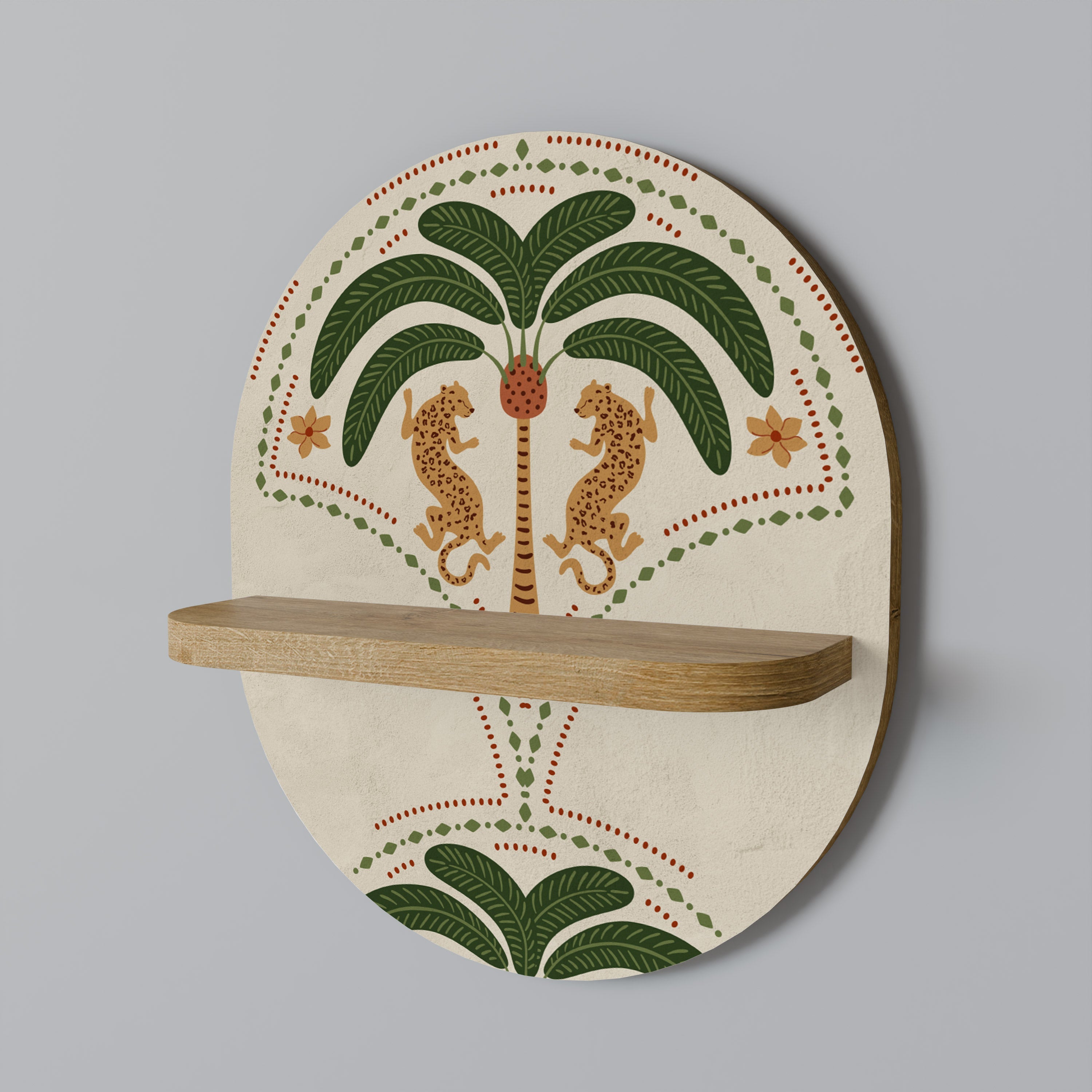 Étagère d'art ovale DANCING PREDATORS effet chêne