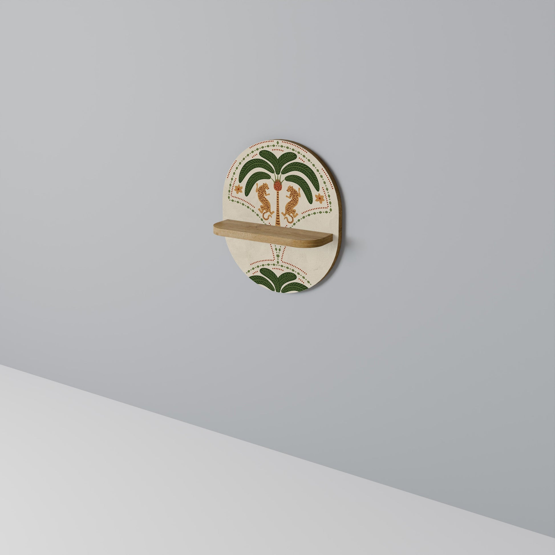 DANCING PREDATORS Oval Art Shelf In Oak Effect