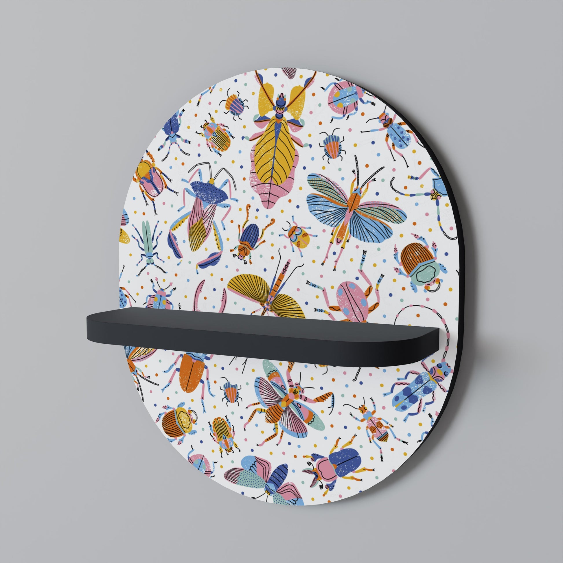 Étagère ovale à motifs d'insectes colorés, finition noire
