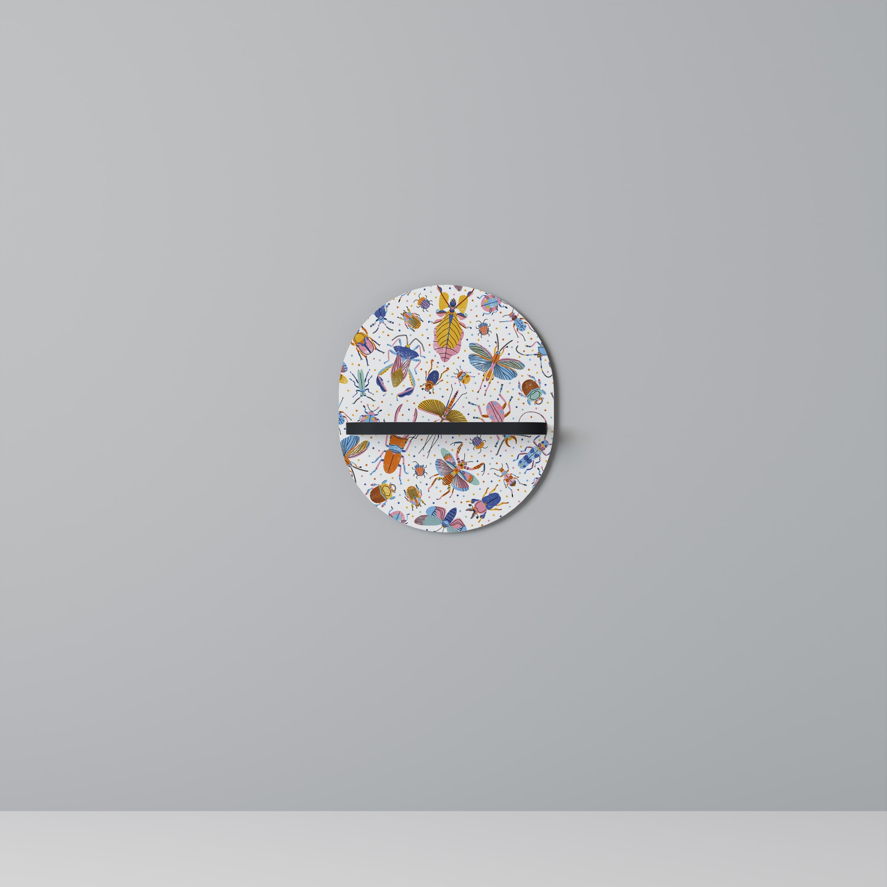 Étagère ovale à motifs d'insectes colorés, finition noire