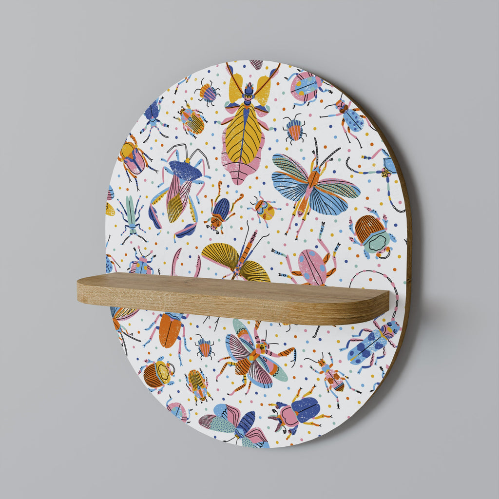 COLORFUL INSECTS Oval Art Shelf In Oak Effect