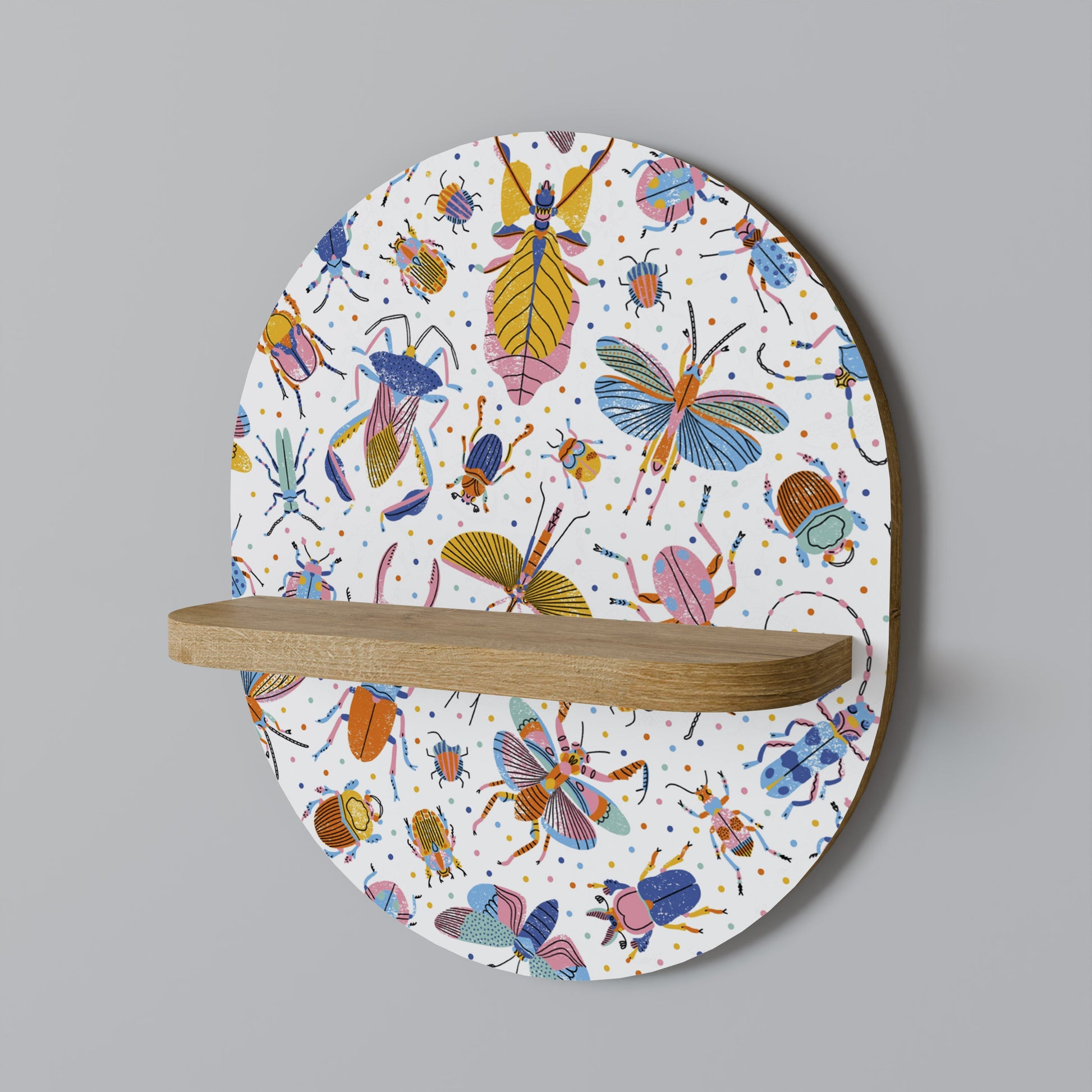 COLORFUL INSECTS Oval Art Shelf In Oak Effect