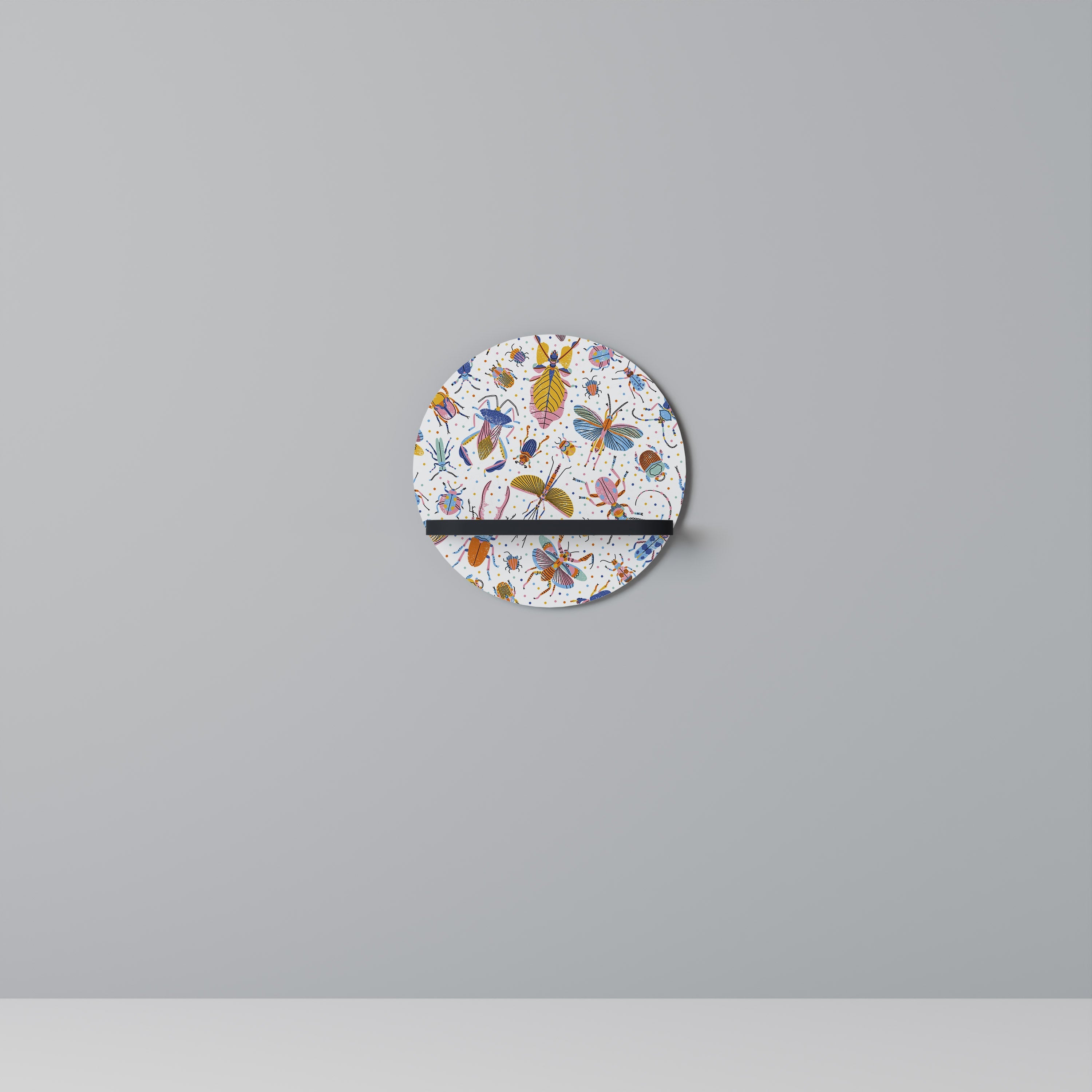 Étagère ronde à motifs d'insectes colorés, finition noire