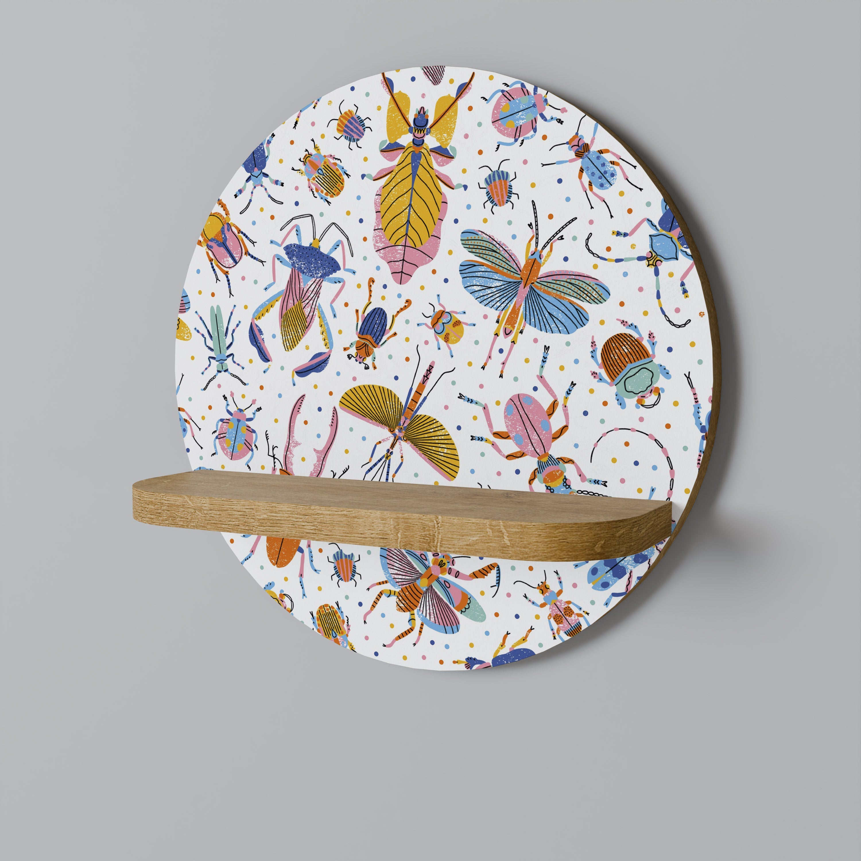 Étagère ronde effet chêne INSECTES COLORÉS