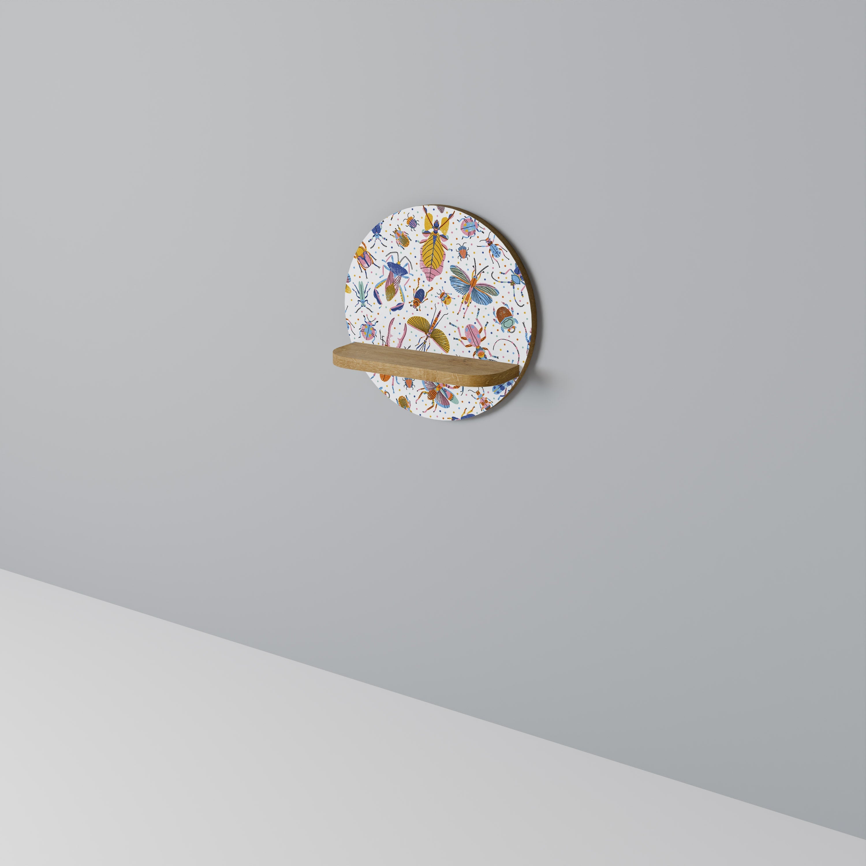 Étagère ronde effet chêne INSECTES COLORÉS