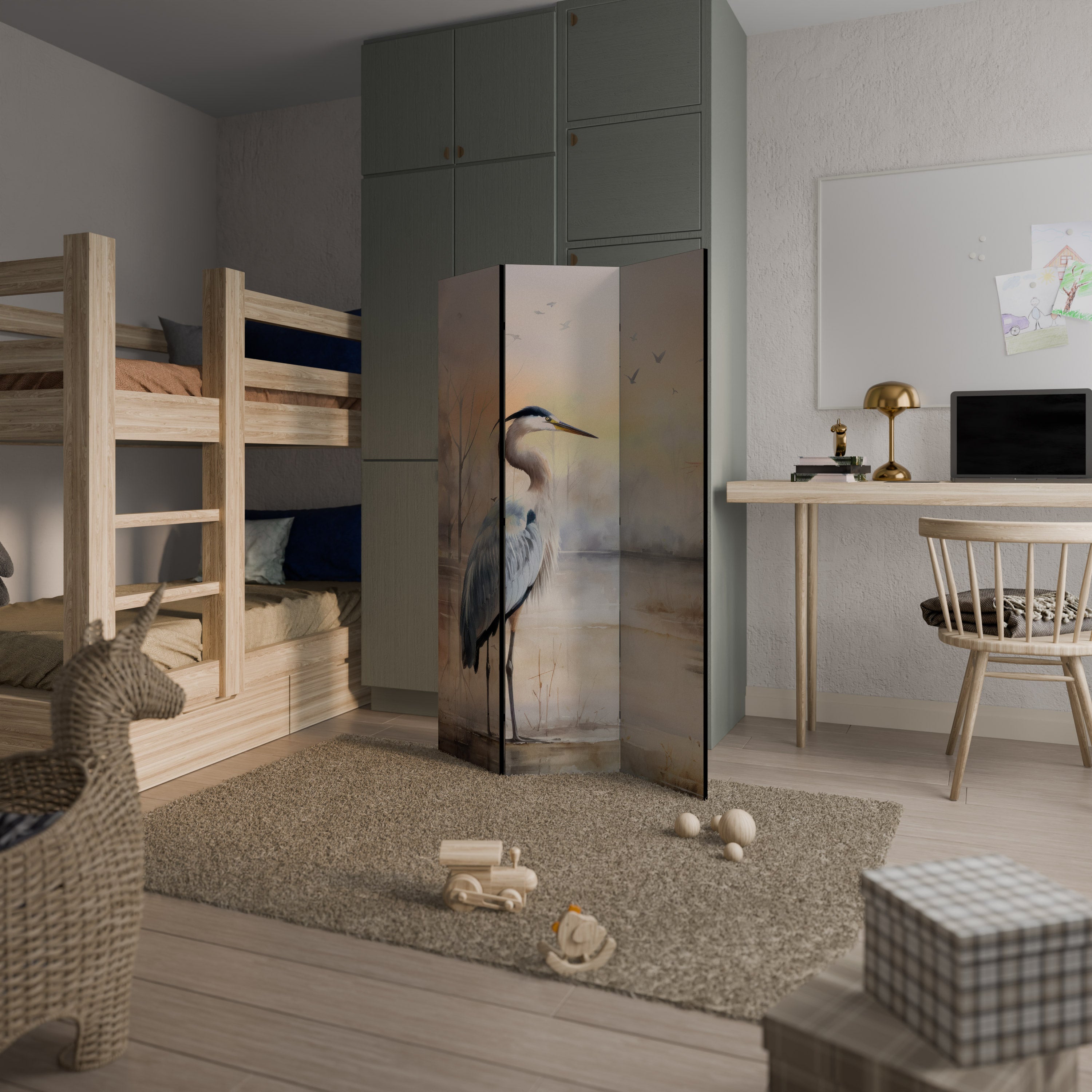 Séparateur de pièce décoratif à 3 panneaux HERON DAYDREAM