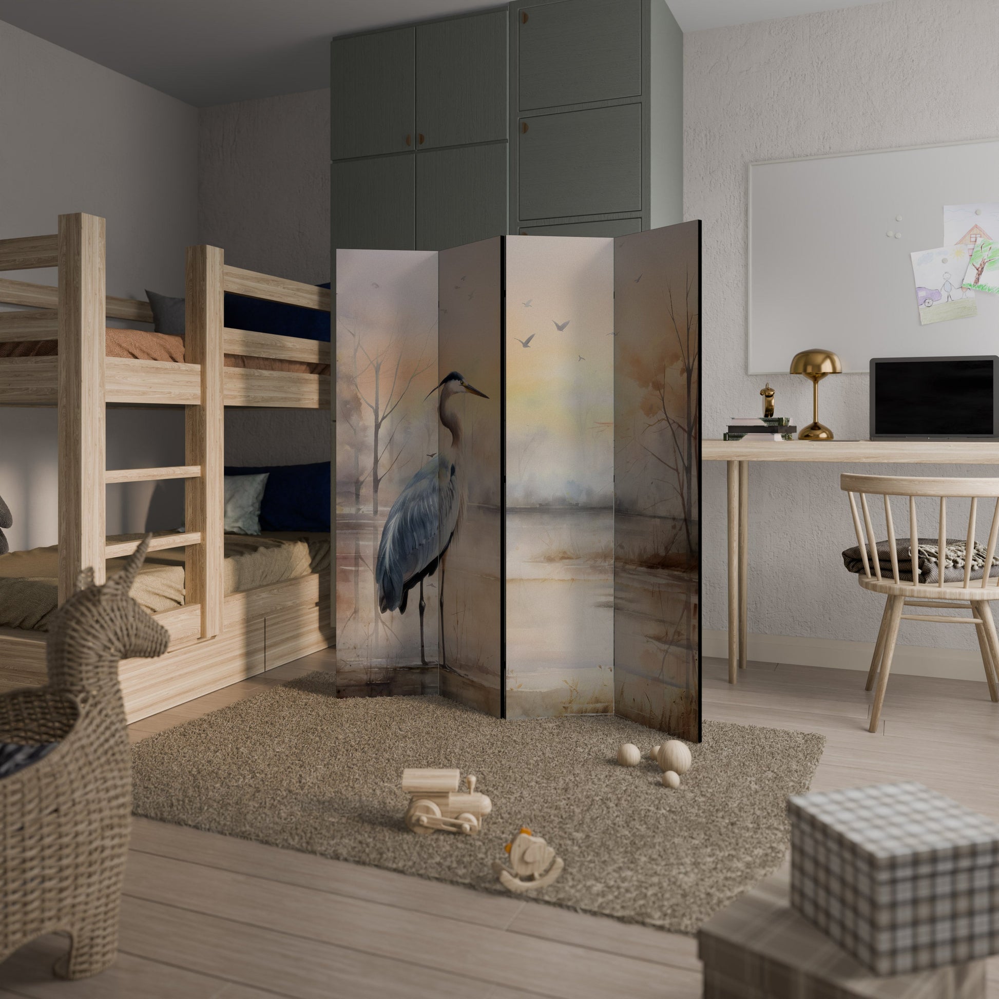 Séparateur de pièce décoratif à 4 panneaux HERON DAYDREAM