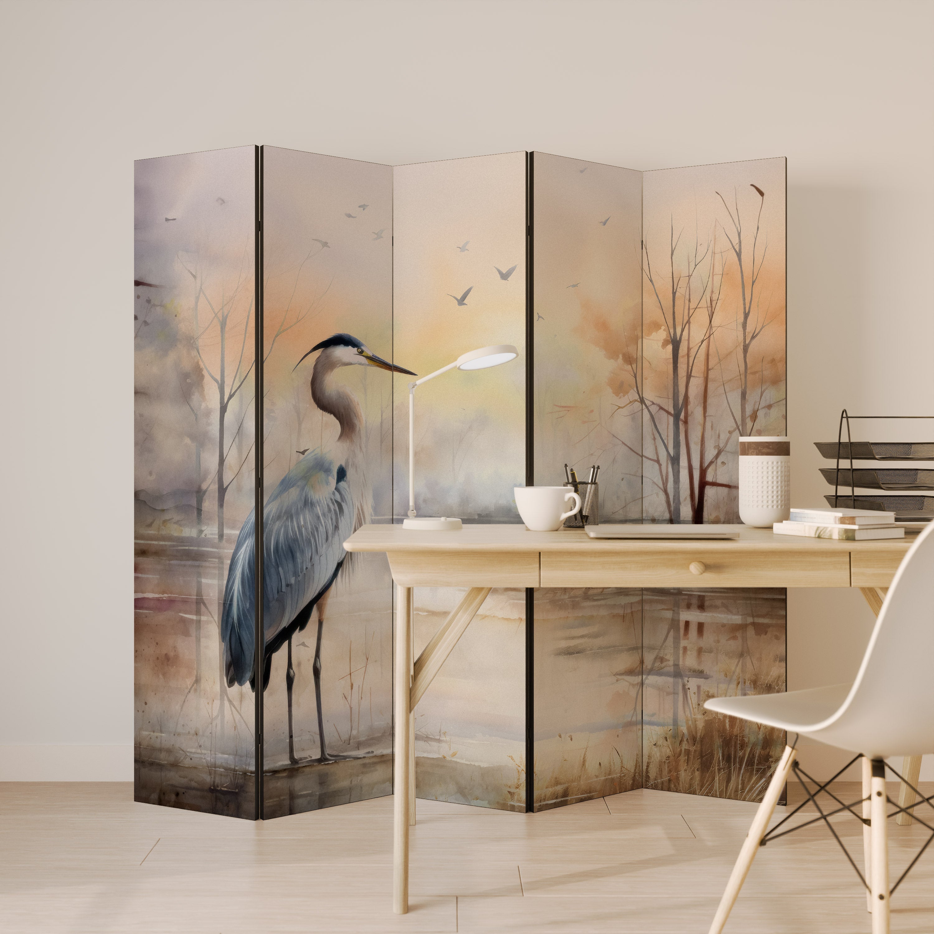 Séparateur de pièce décoratif à 5 panneaux HERON DAYDREAM
