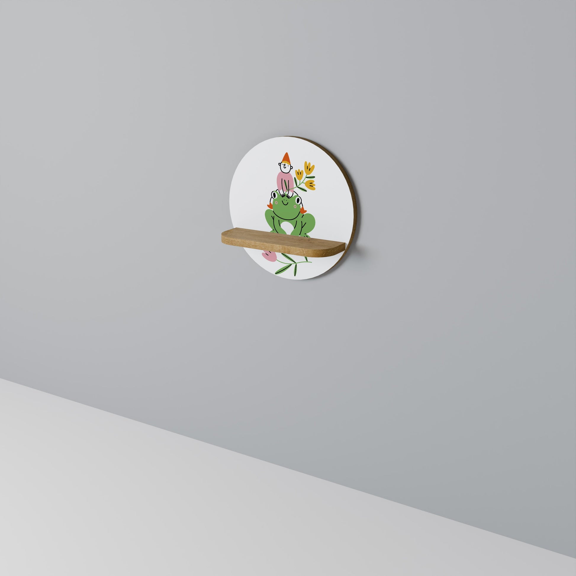 GARDEN INHABITANTS Round Art Shelf In Oak Effect