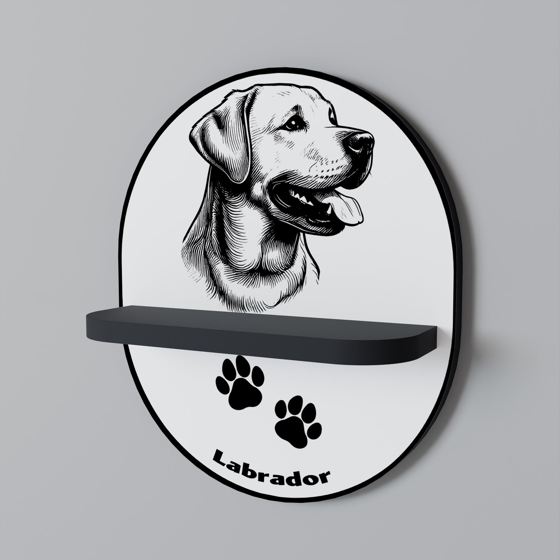 Étagère ovale en forme de chien labrador, finition noire