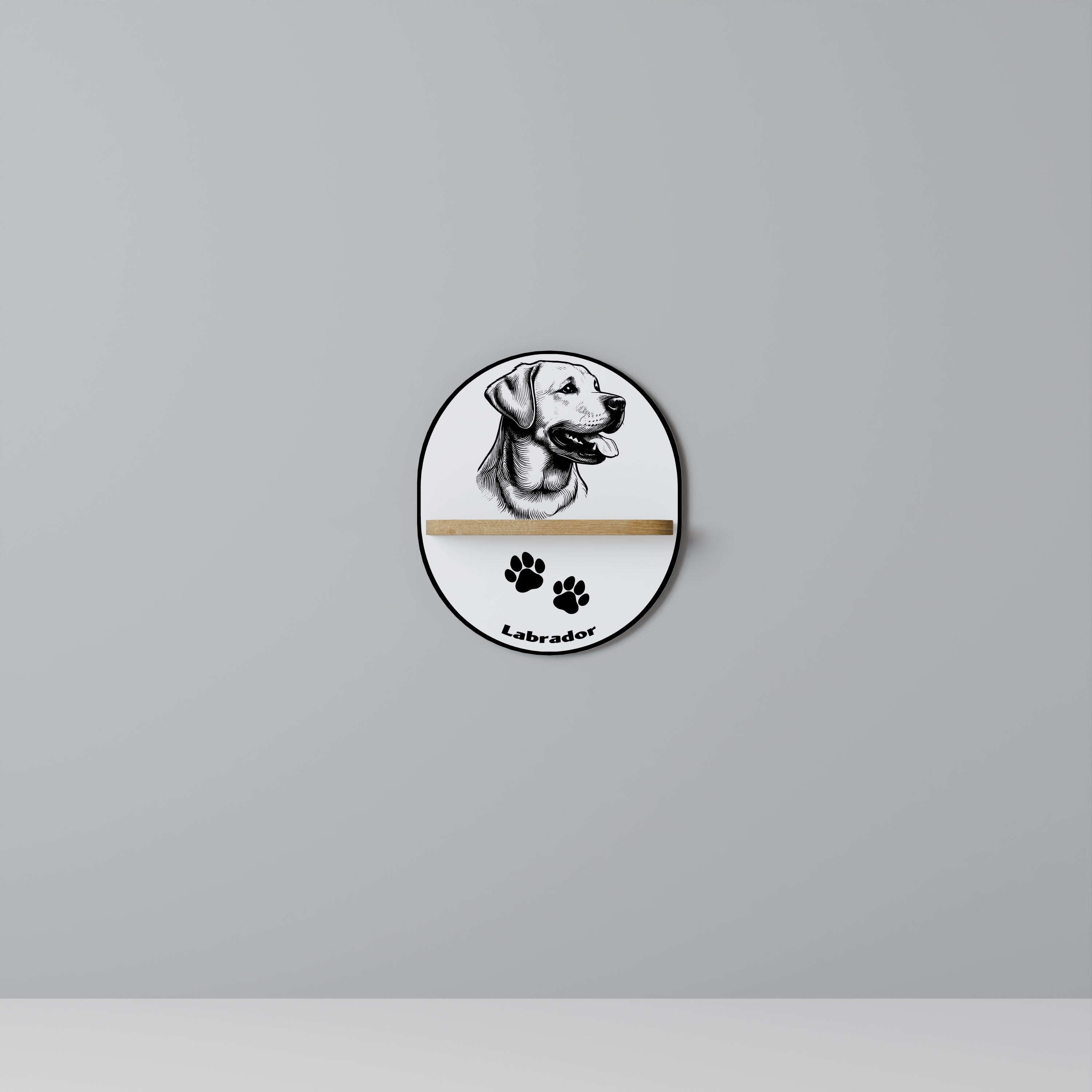 Étagère ovale effet chêne pour chien labrador