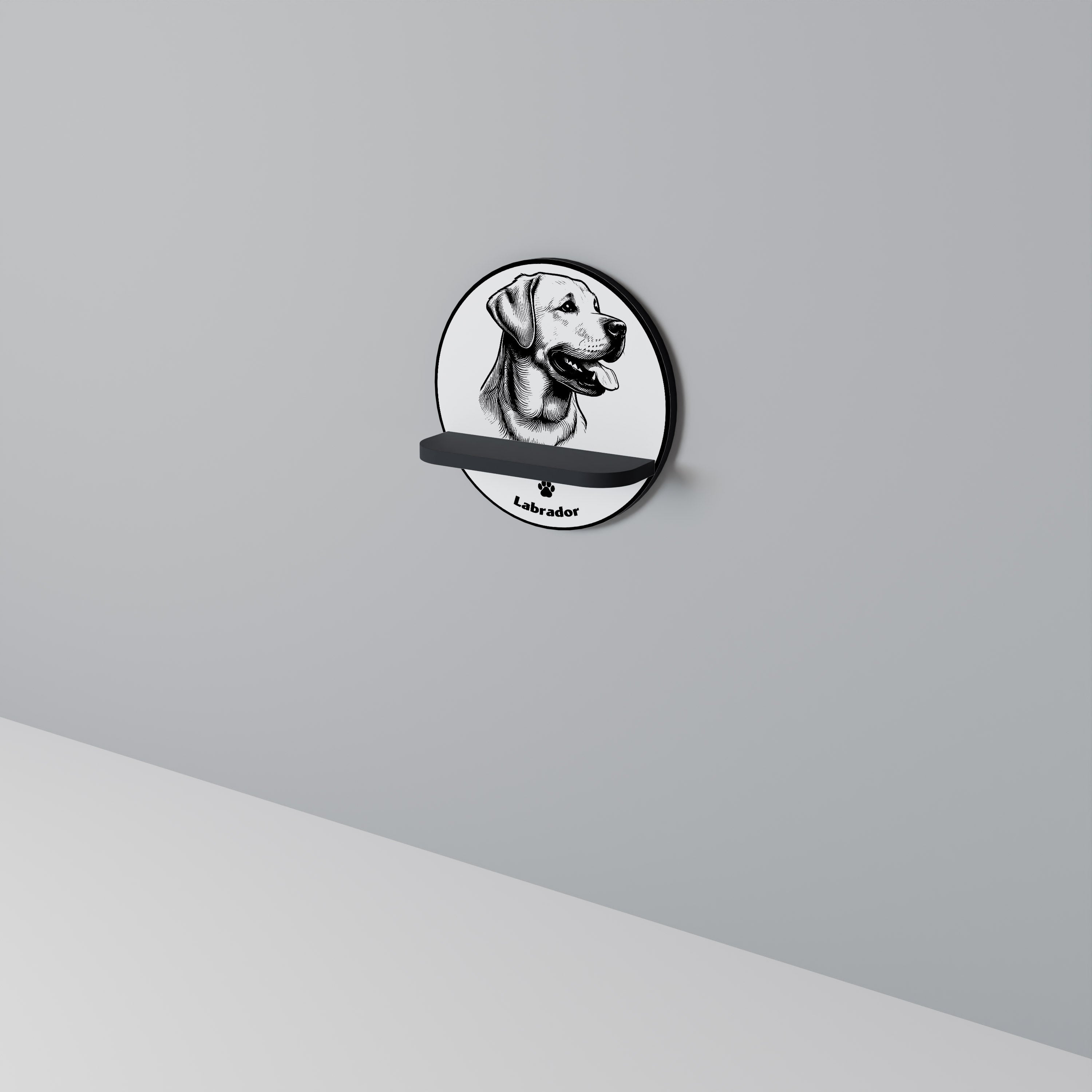 Étagère ronde en forme de chien labrador, finition noire