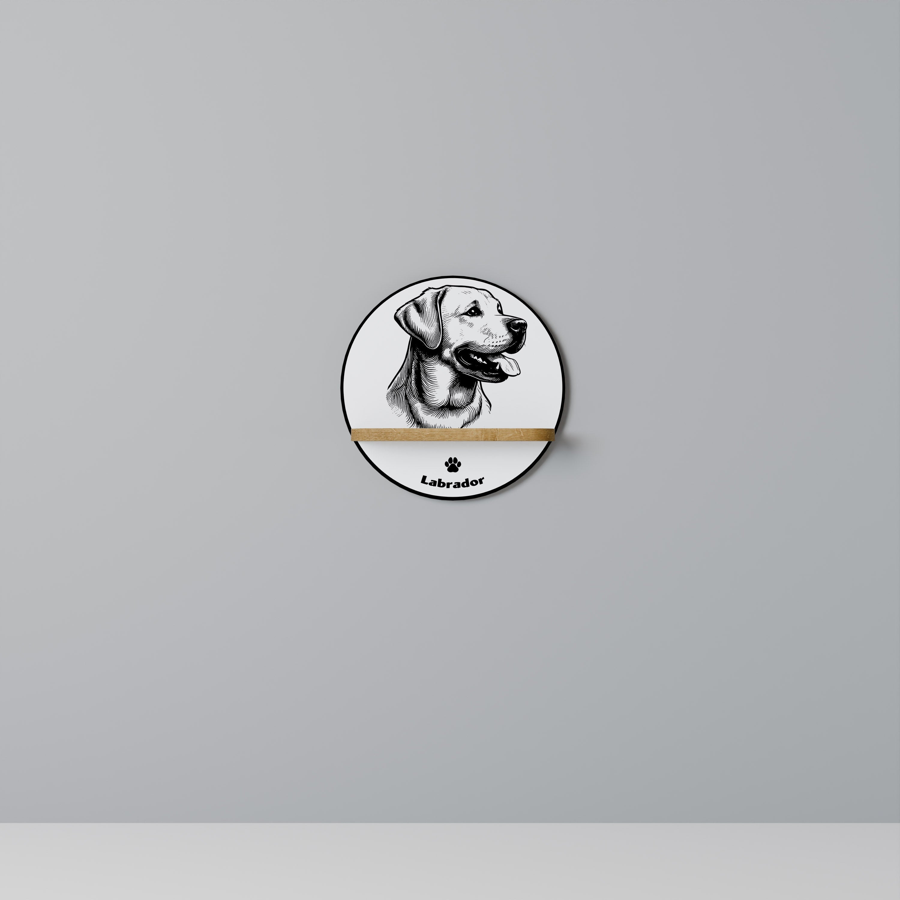 Étagère ronde effet chêne pour chien labrador
