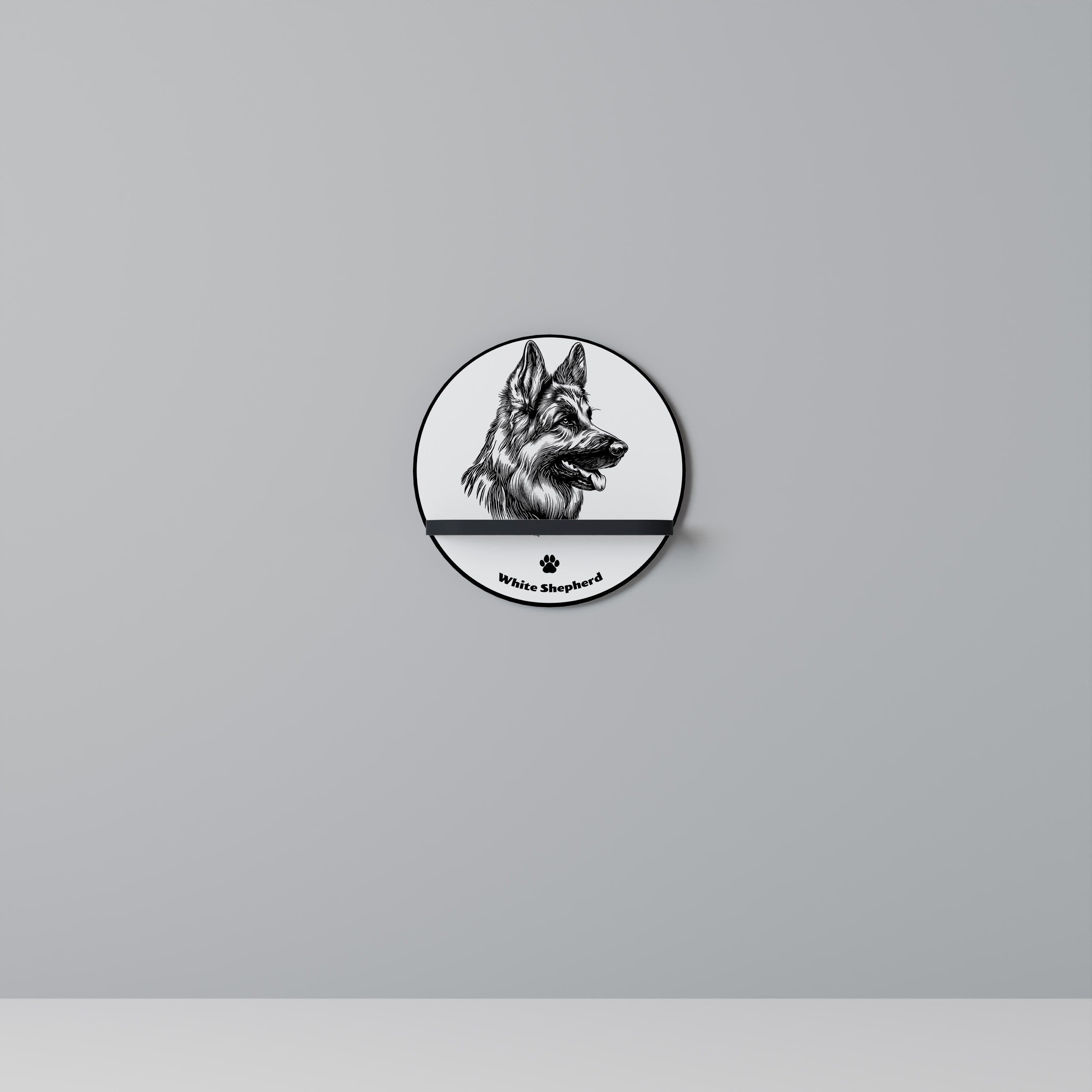 Étagère ronde en forme de berger blanc, finition noire