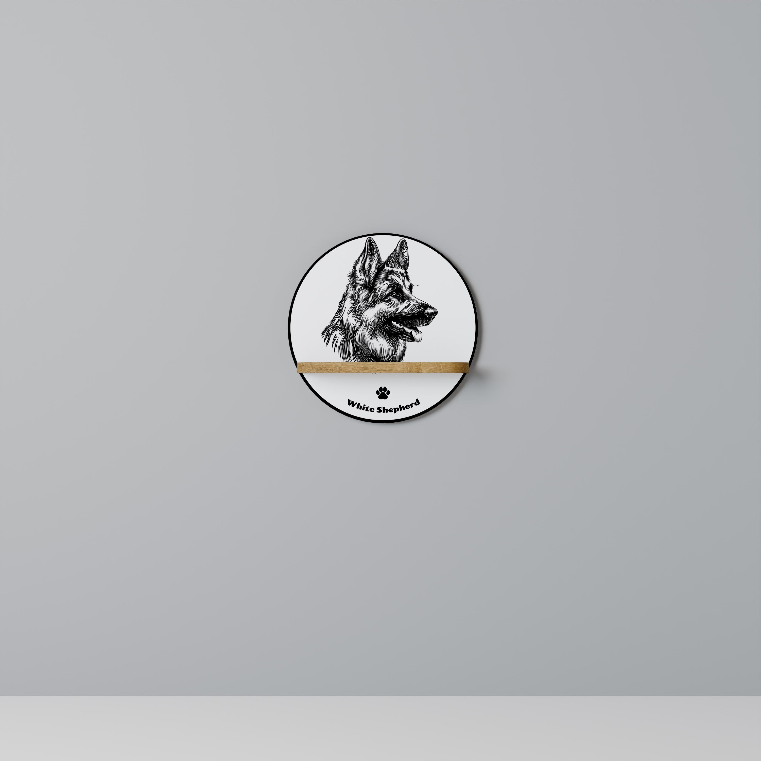 Étagère ronde effet chêne en forme de berger blanc