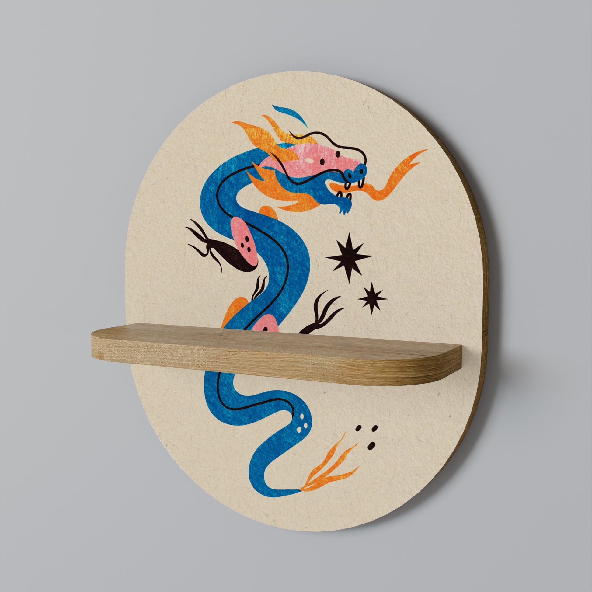 MYTHOLOGICAL CREATURES Oval Art Shelf In Oak Effect