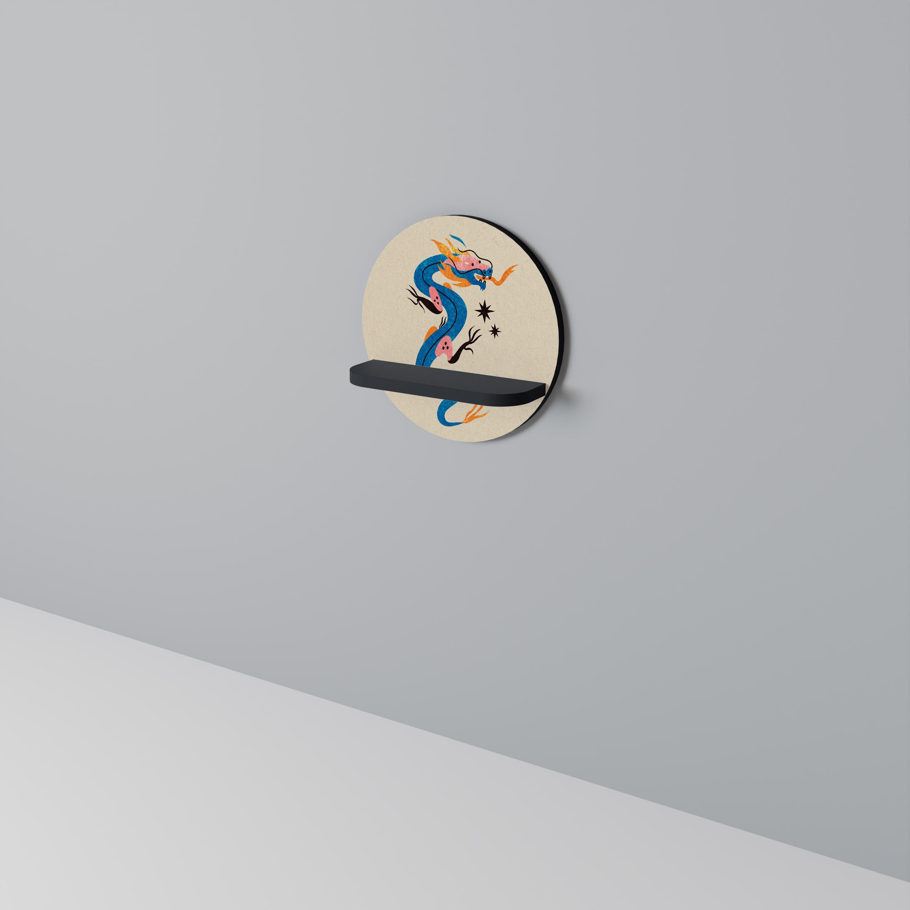 Étagère ronde d'art CRÉATURES MYTHOLOGIQUES en finition noire