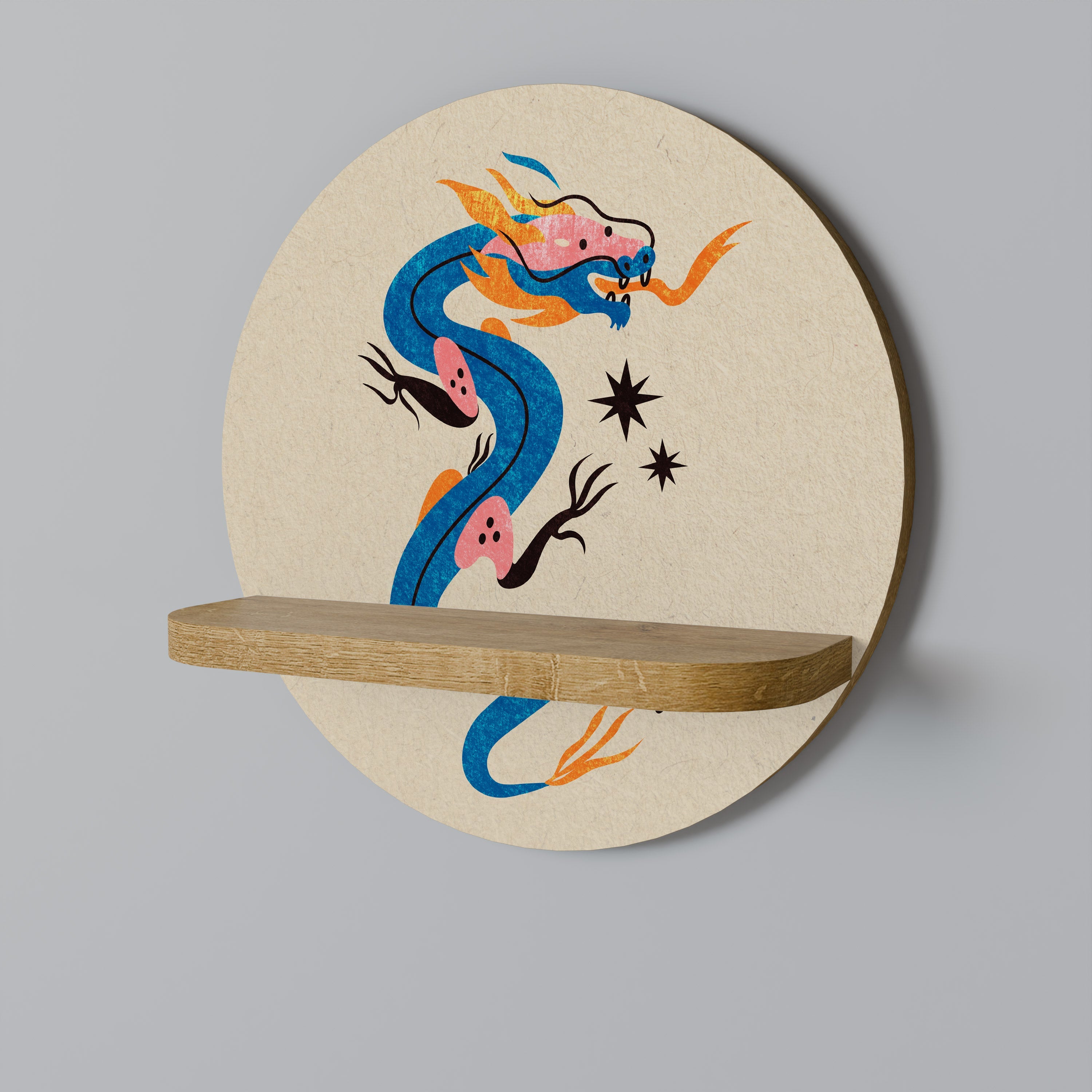 Étagère d'art ronde effet chêne CRÉATURES MYTHOLOGIQUES