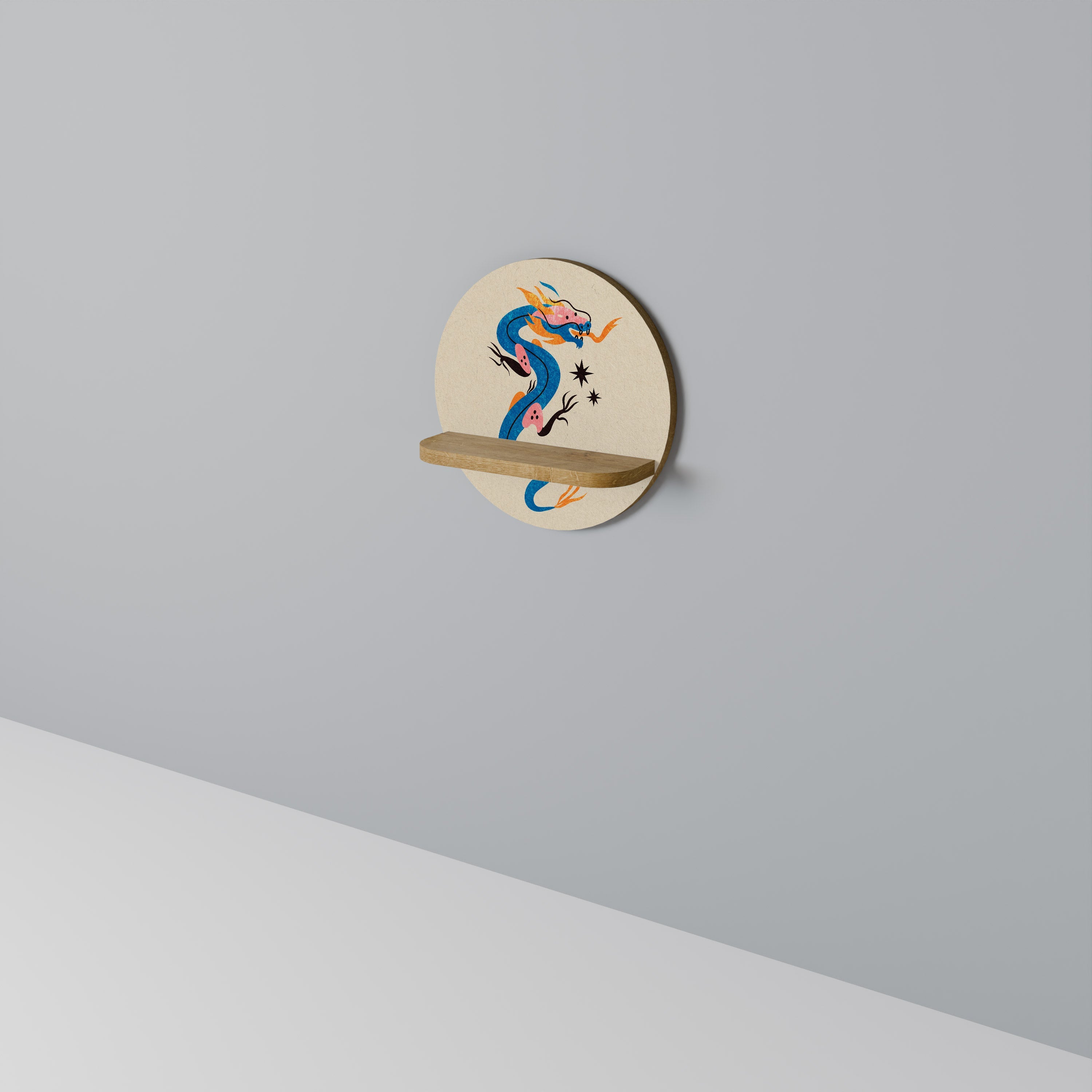 Étagère d'art ronde effet chêne CRÉATURES MYTHOLOGIQUES