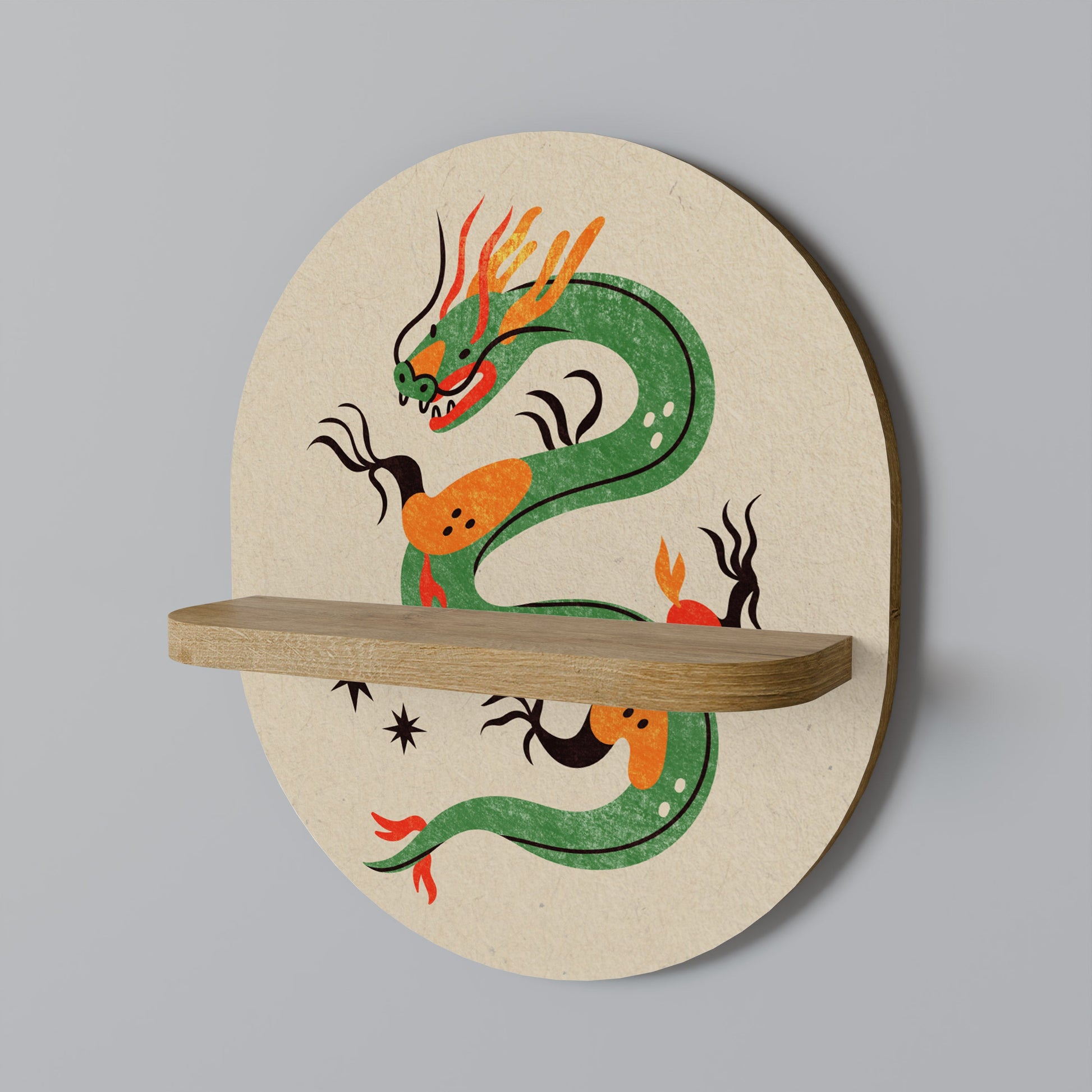GREEN SKY GUARDIAN Oval Art Shelf In Oak Effect