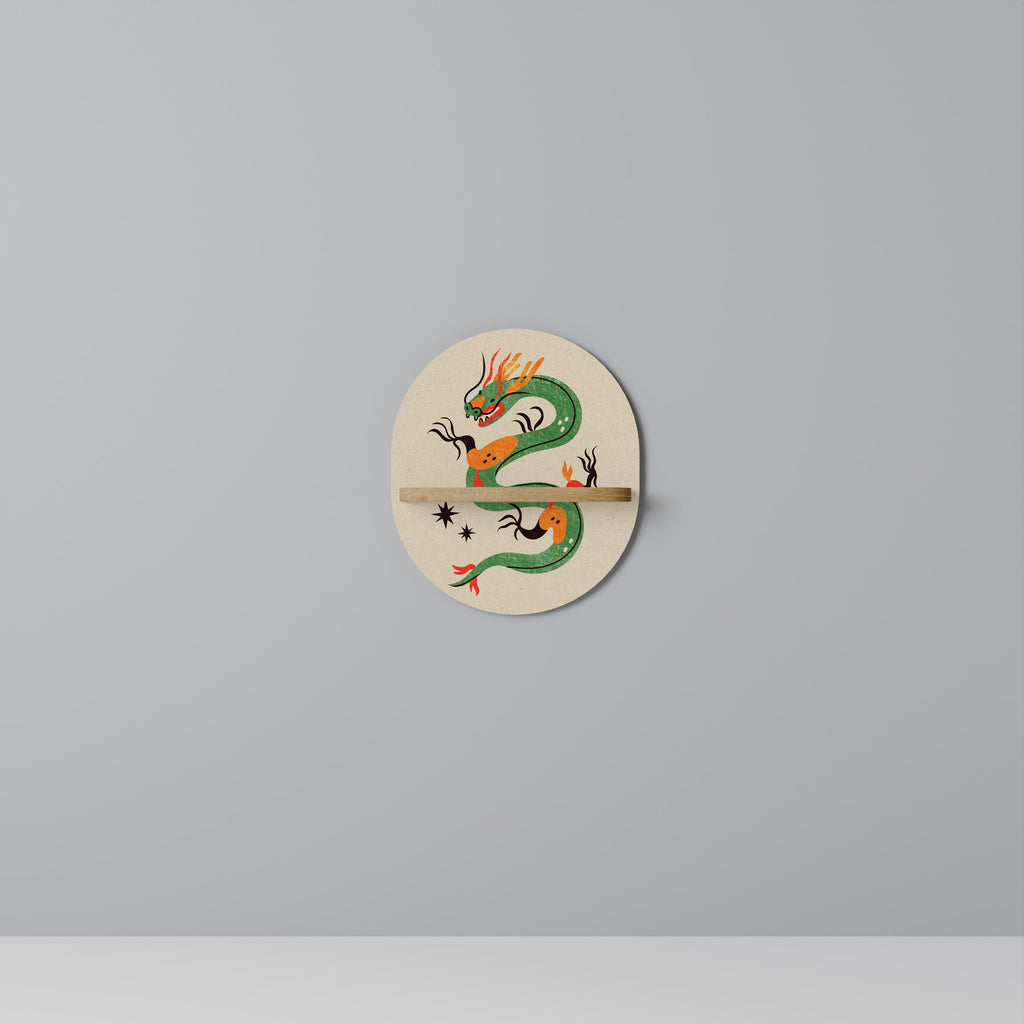 GREEN SKY GUARDIAN Oval Art Shelf In Oak Effect
