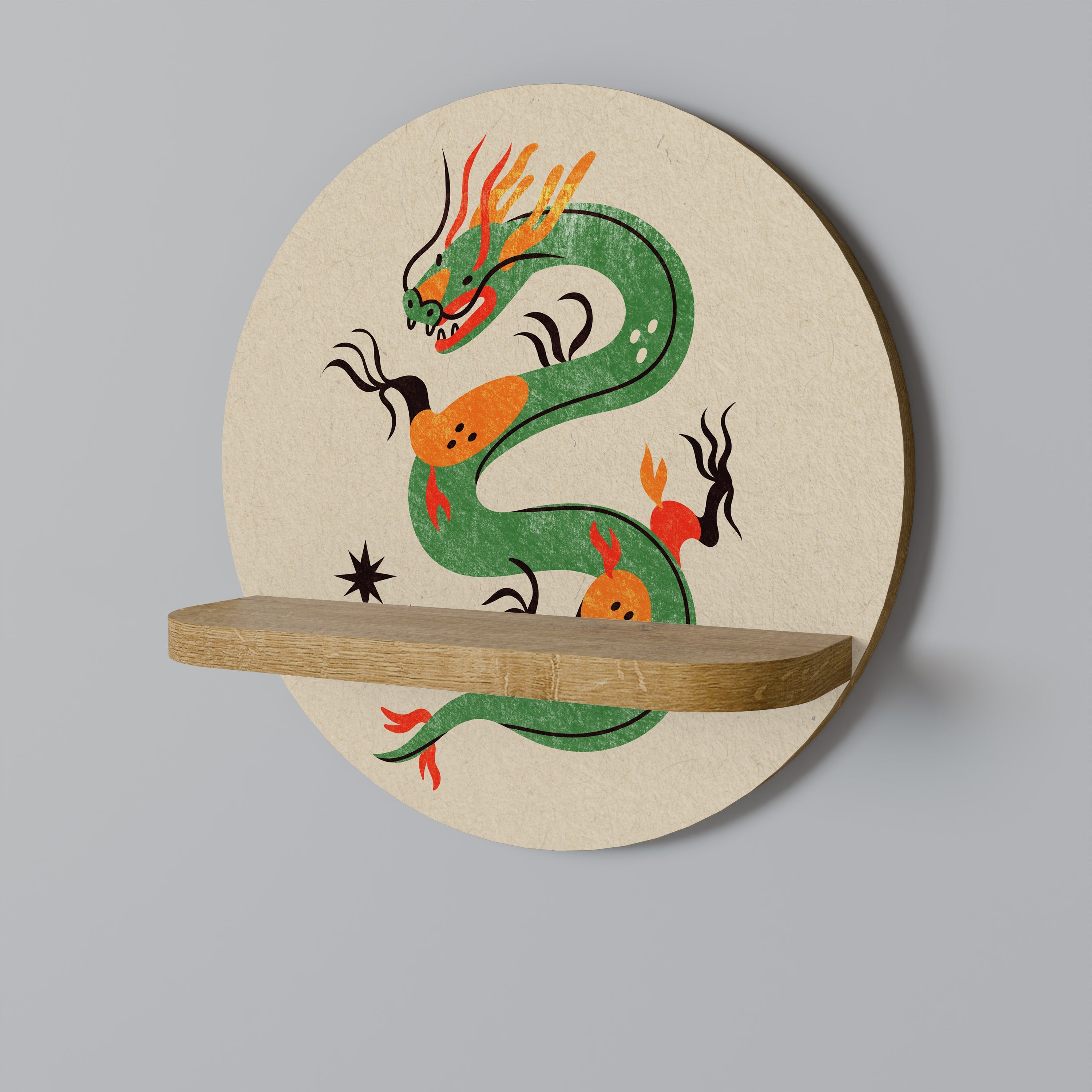 Étagère d'art ronde GREEN SKY GUARDIAN effet chêne