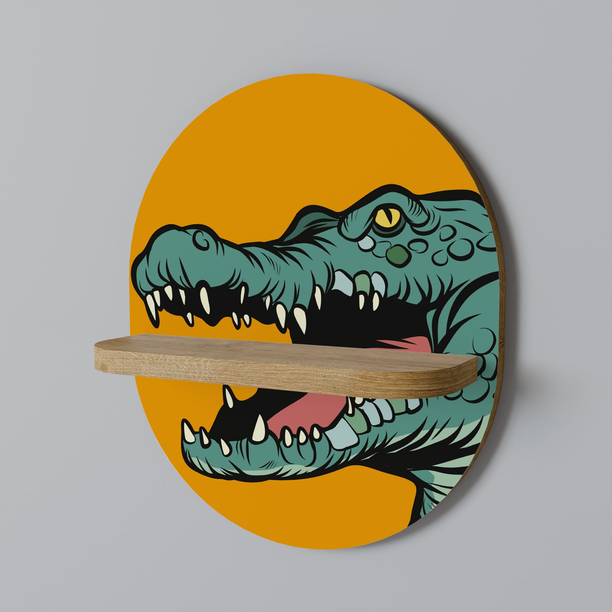 THREATENING GREETING Oval Art Shelf In Oak Effect