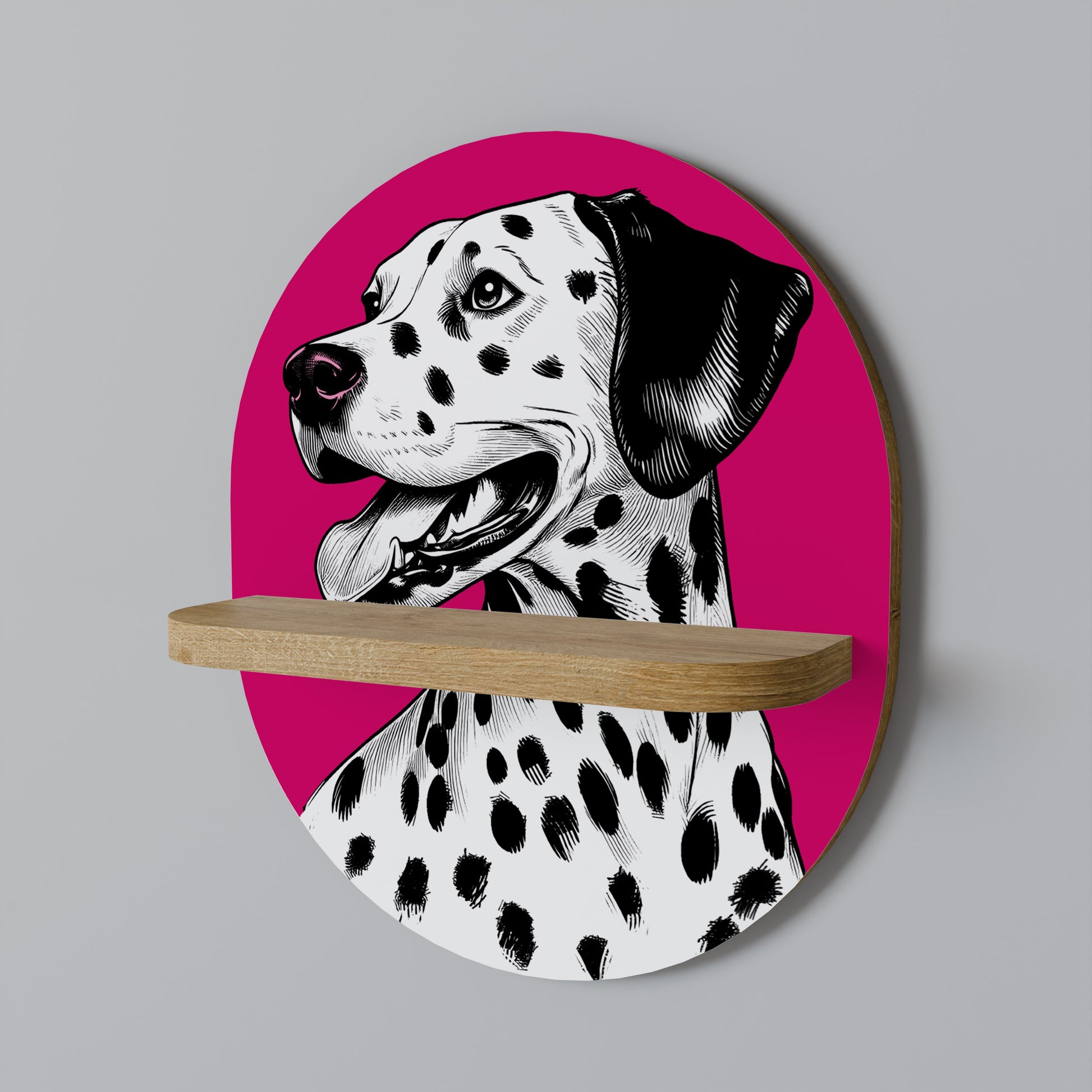 DALMATIAN SMILE Oval Art Shelf In Oak Effect