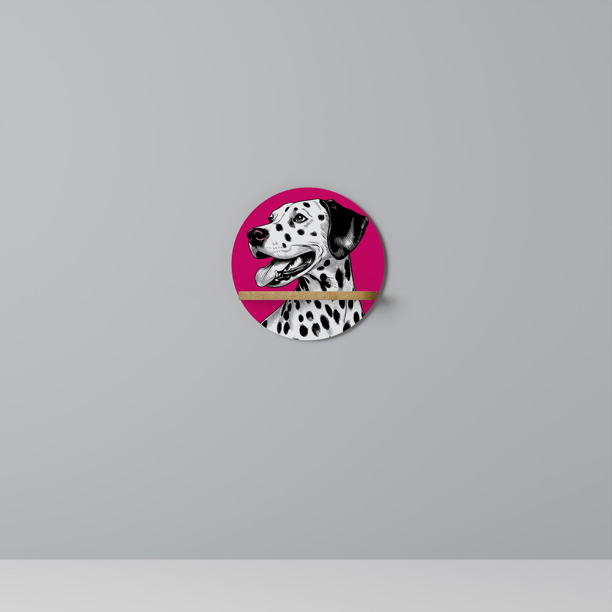 DALMATIAN SMILE Round Art Shelf In Oak Effect