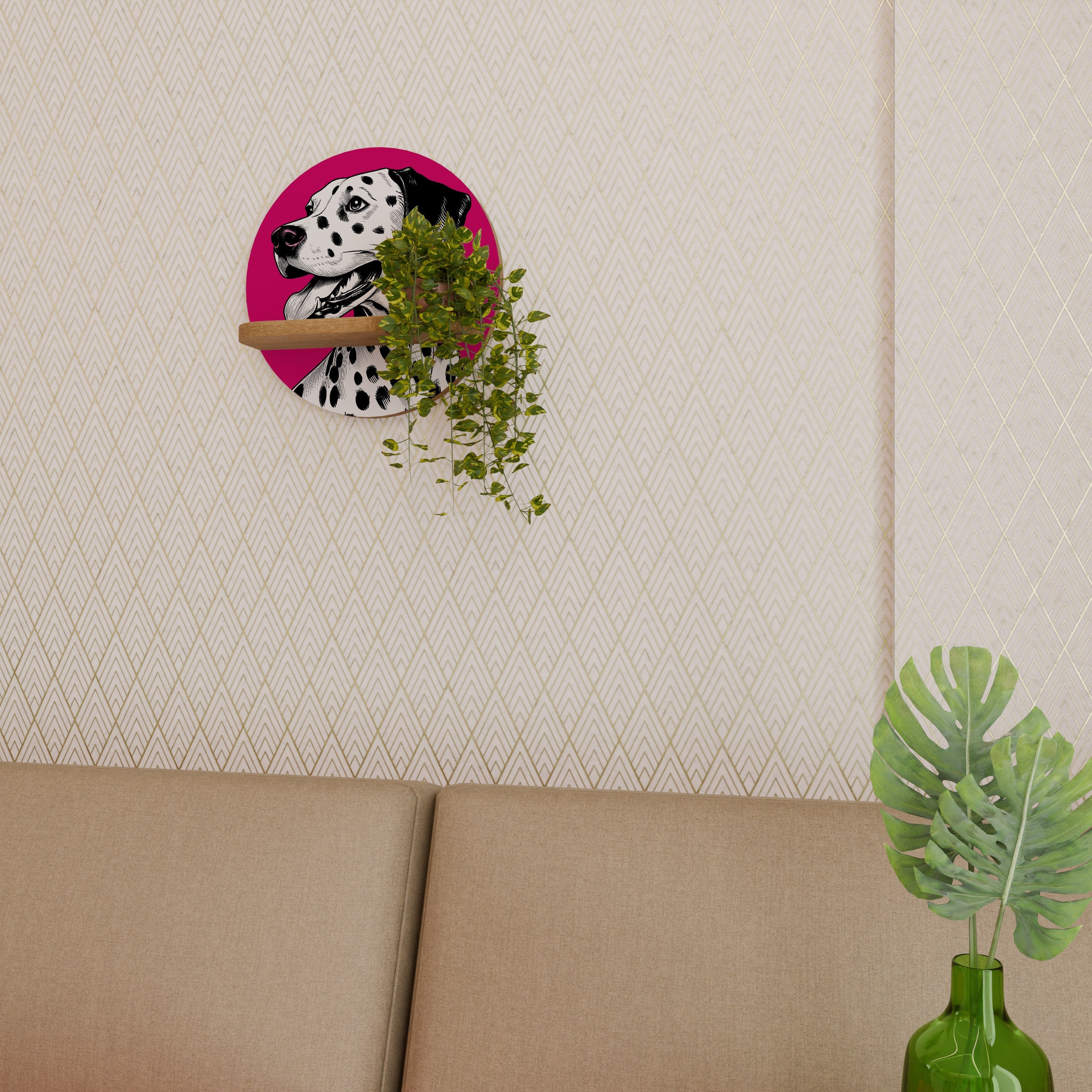 Étagère d'art ronde DALMATIAN SMILE effet chêne